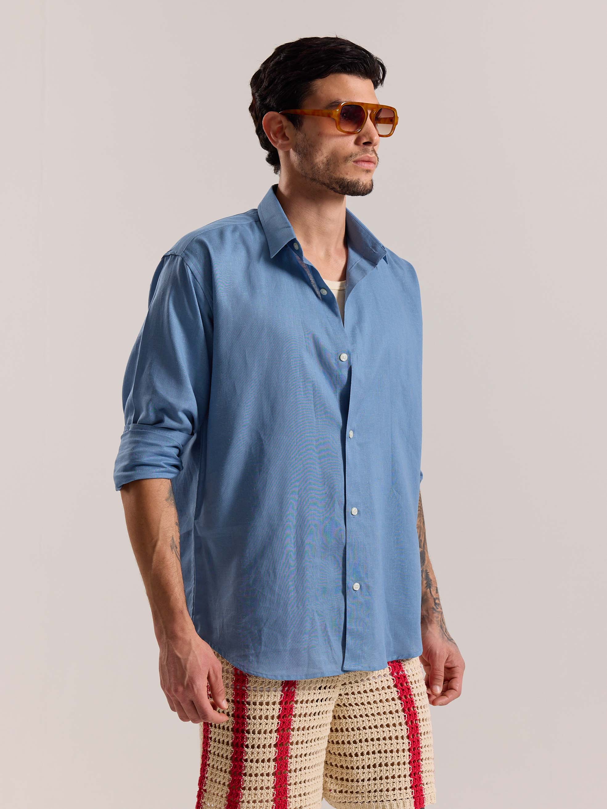 Dusty Blue Linen-blend Shirt - Image 5