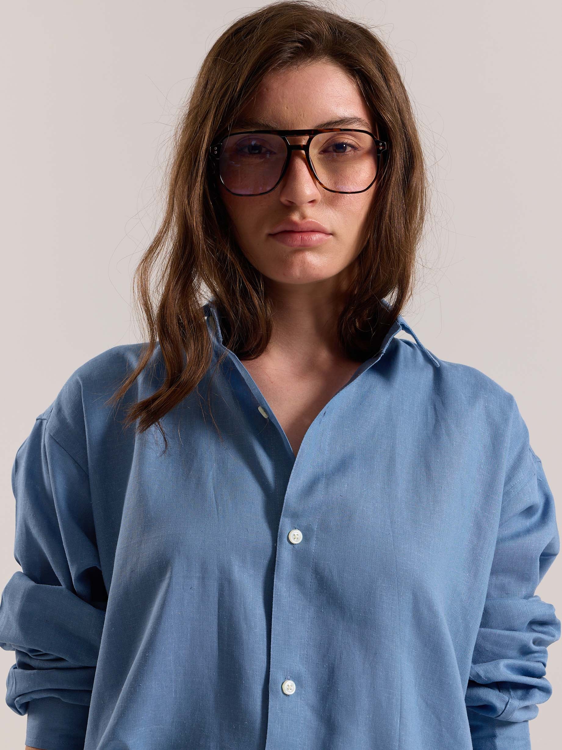 Dusty Blue Linen-blend Shirt - Image 6