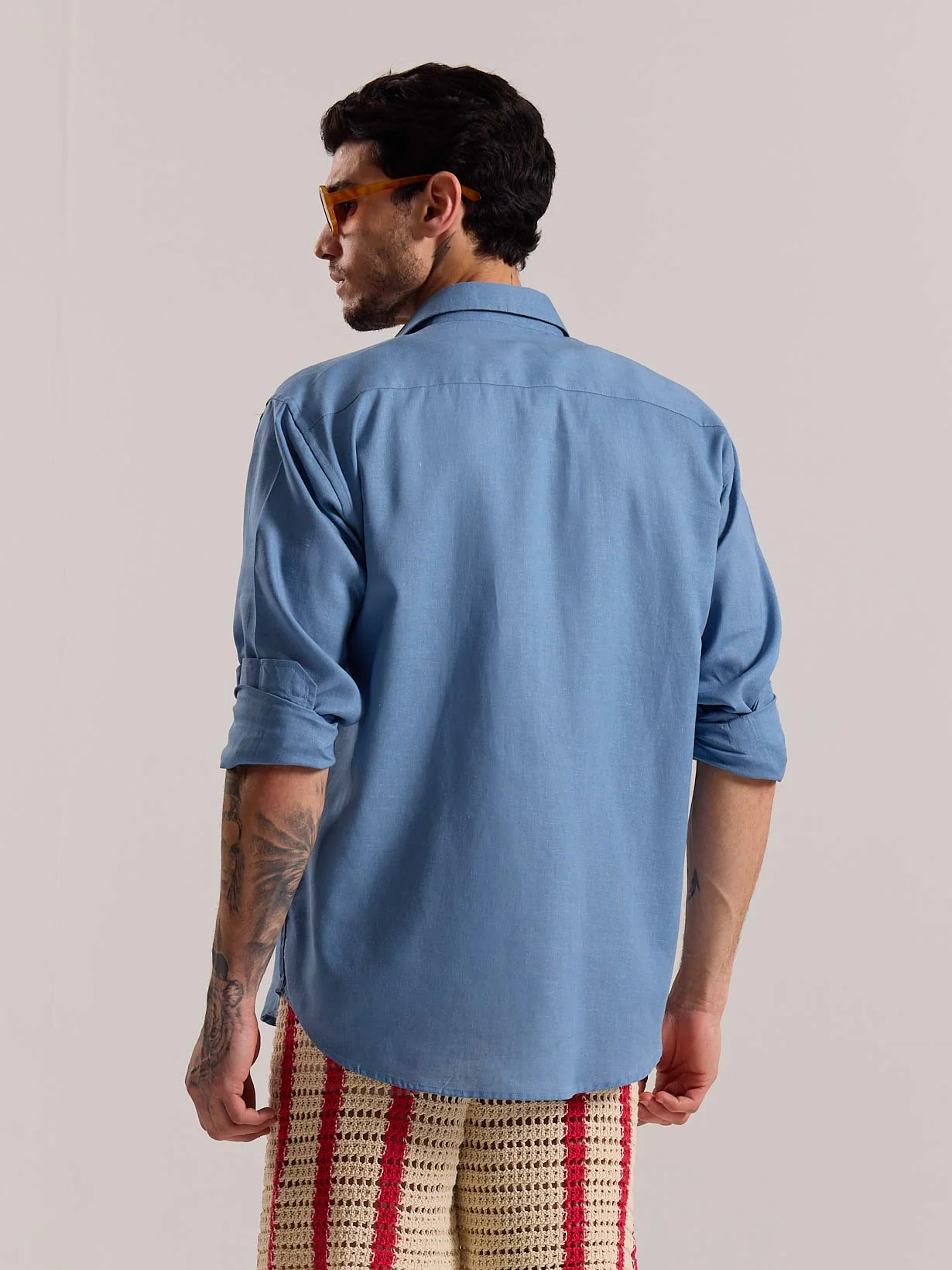 Dusty Blue Linen-blend Shirt - Image 8