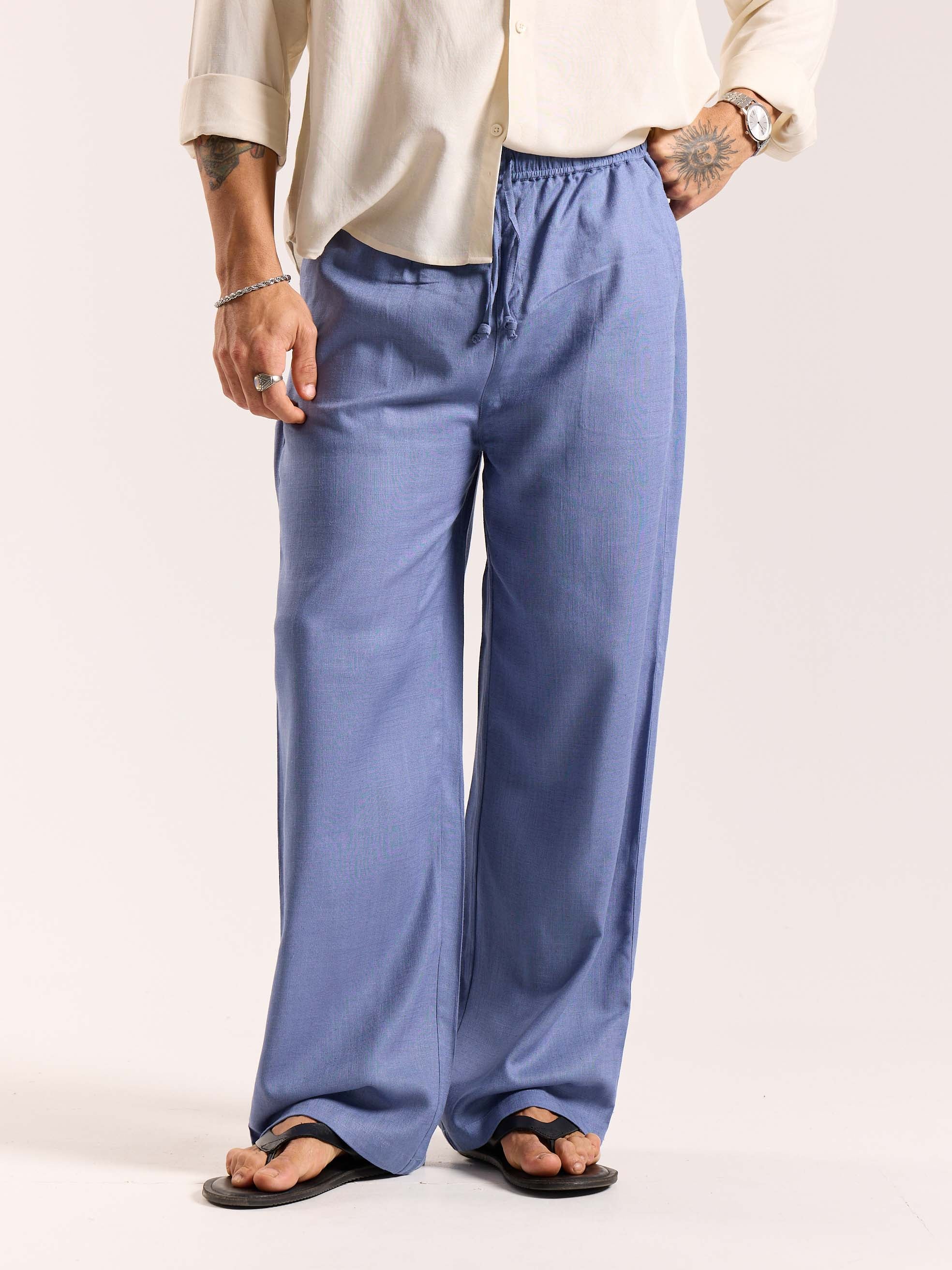 Dusty Blue Linen Pull-on Pants - Image 3