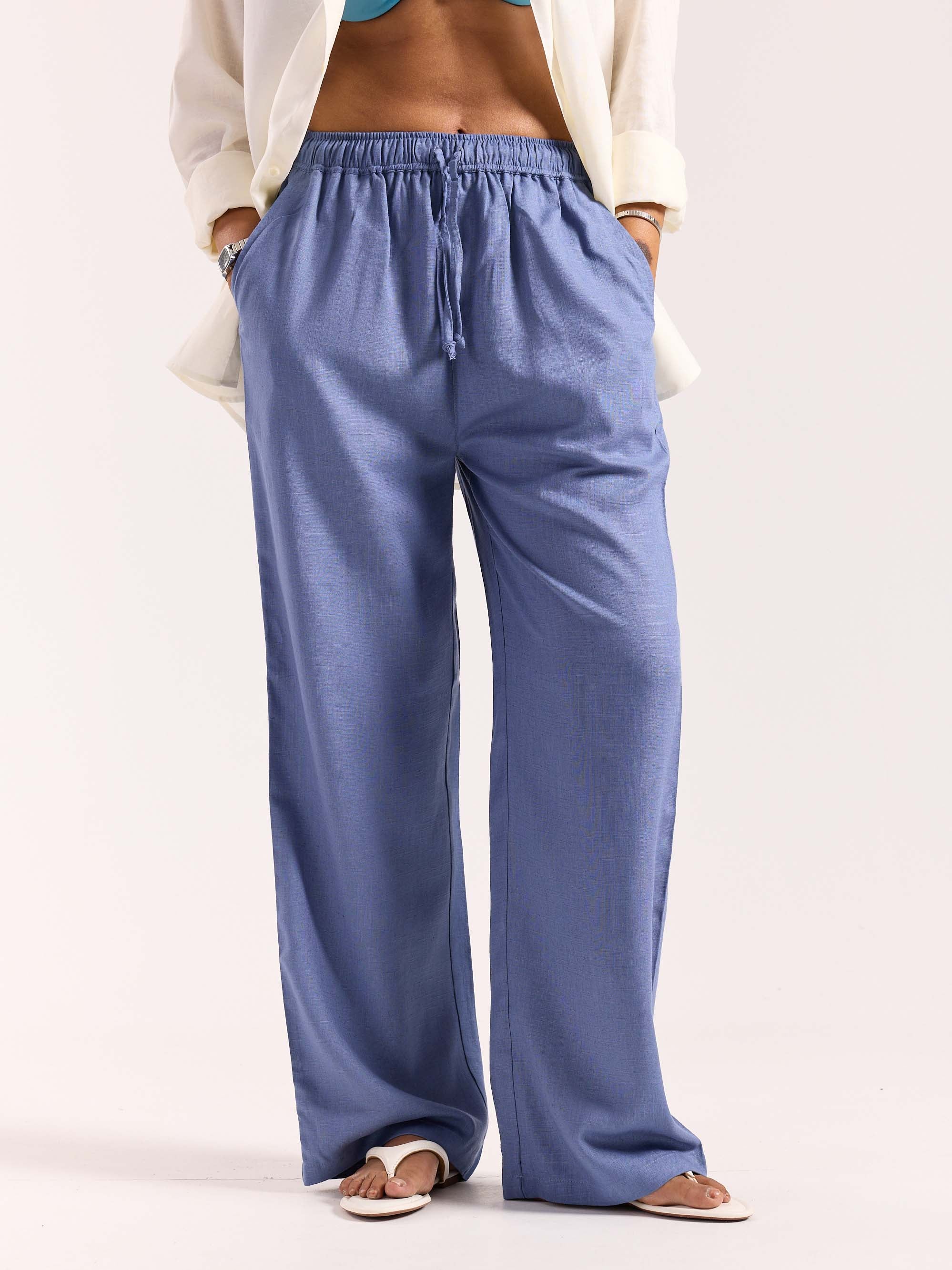Dusty Blue Linen Pull-on Pants - Image 4