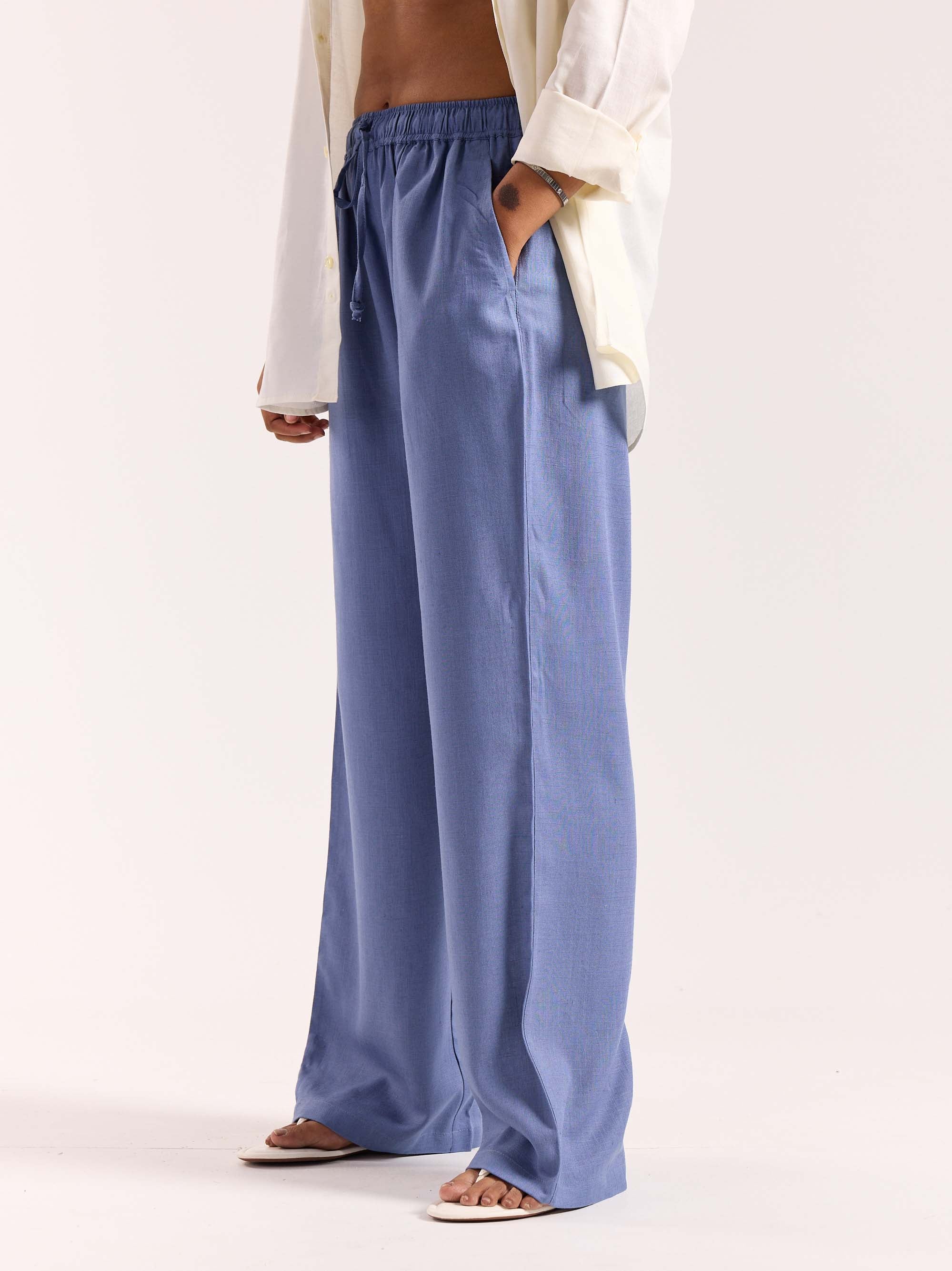 Dusty Blue Linen Pull-on Pants - Image 5