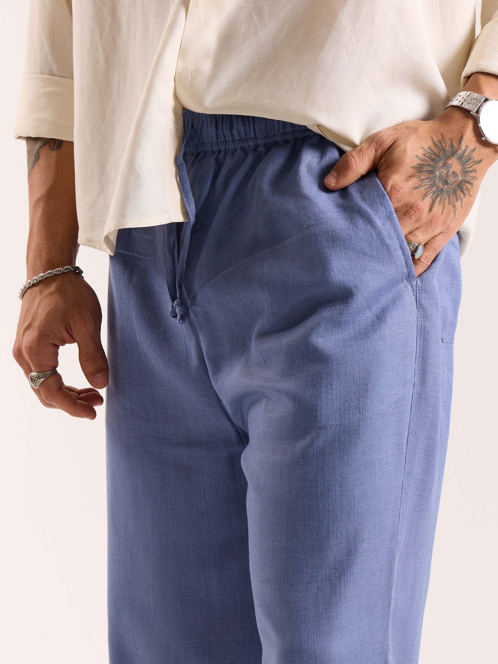 Dusty Blue Linen Pull-on Pants - Image 6