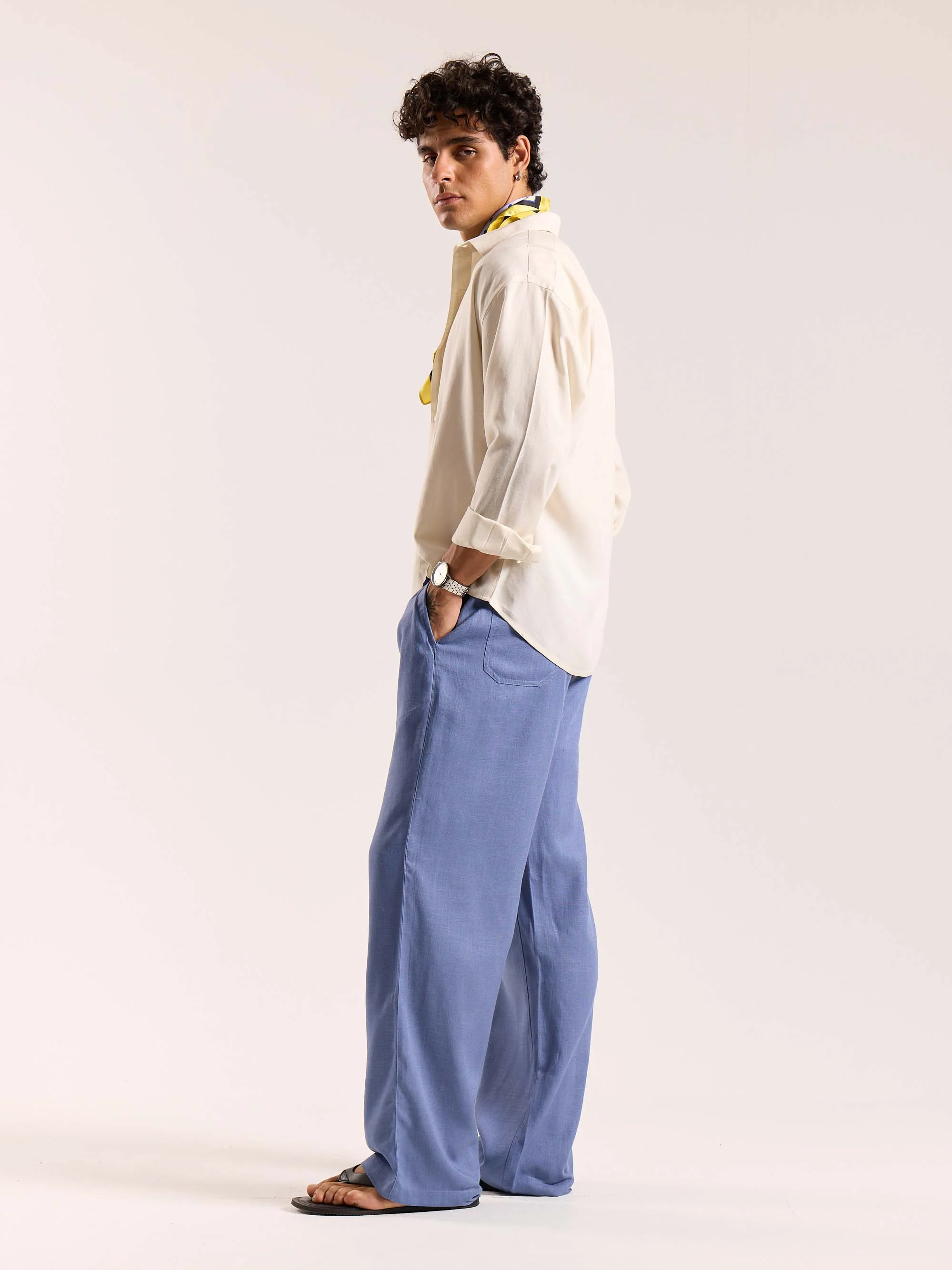 Dusty Blue Linen Pull-on Pants - Image 7