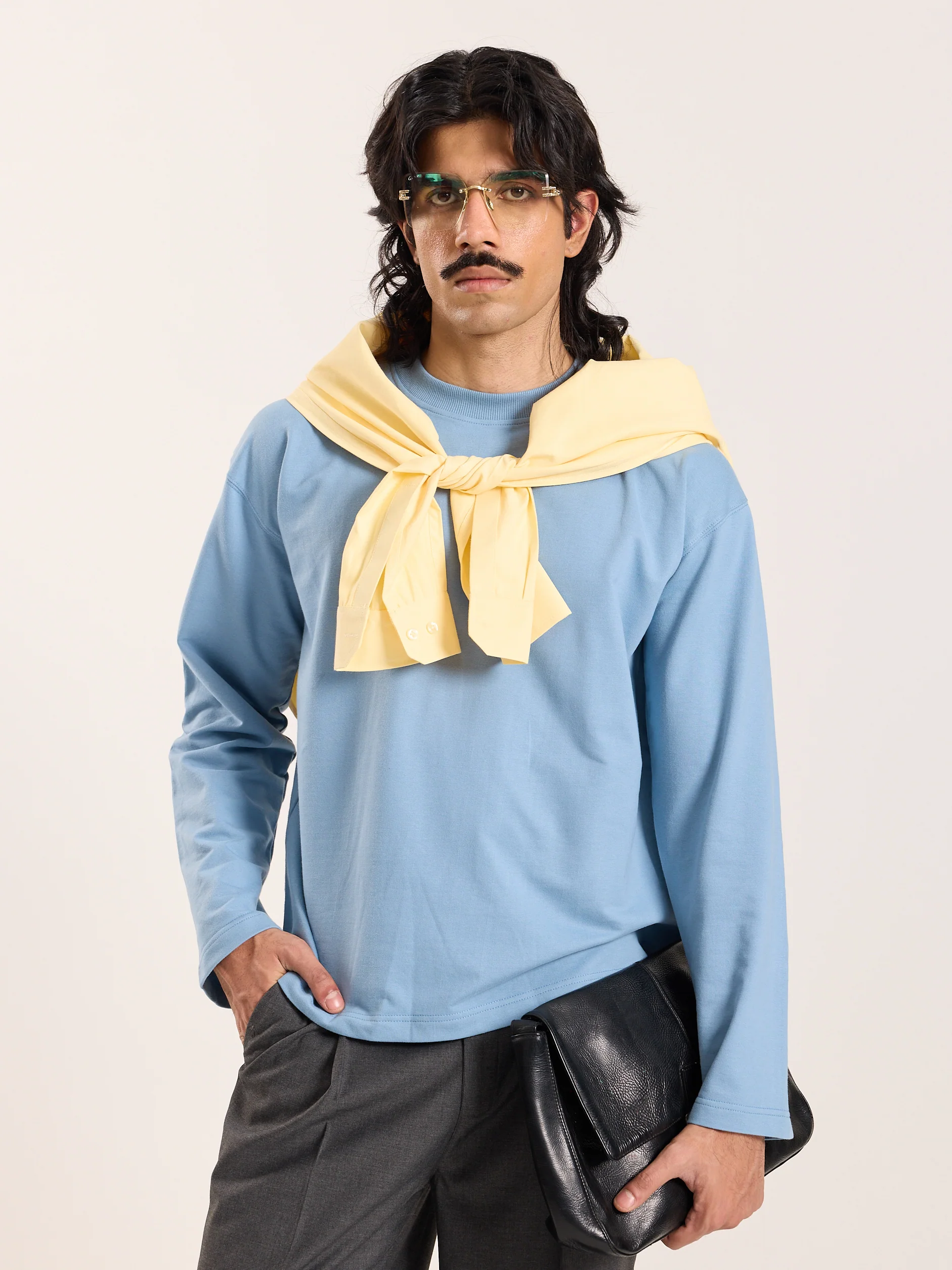 Dusty Blue Loose Fit Cropped T-Shirt - Image 3