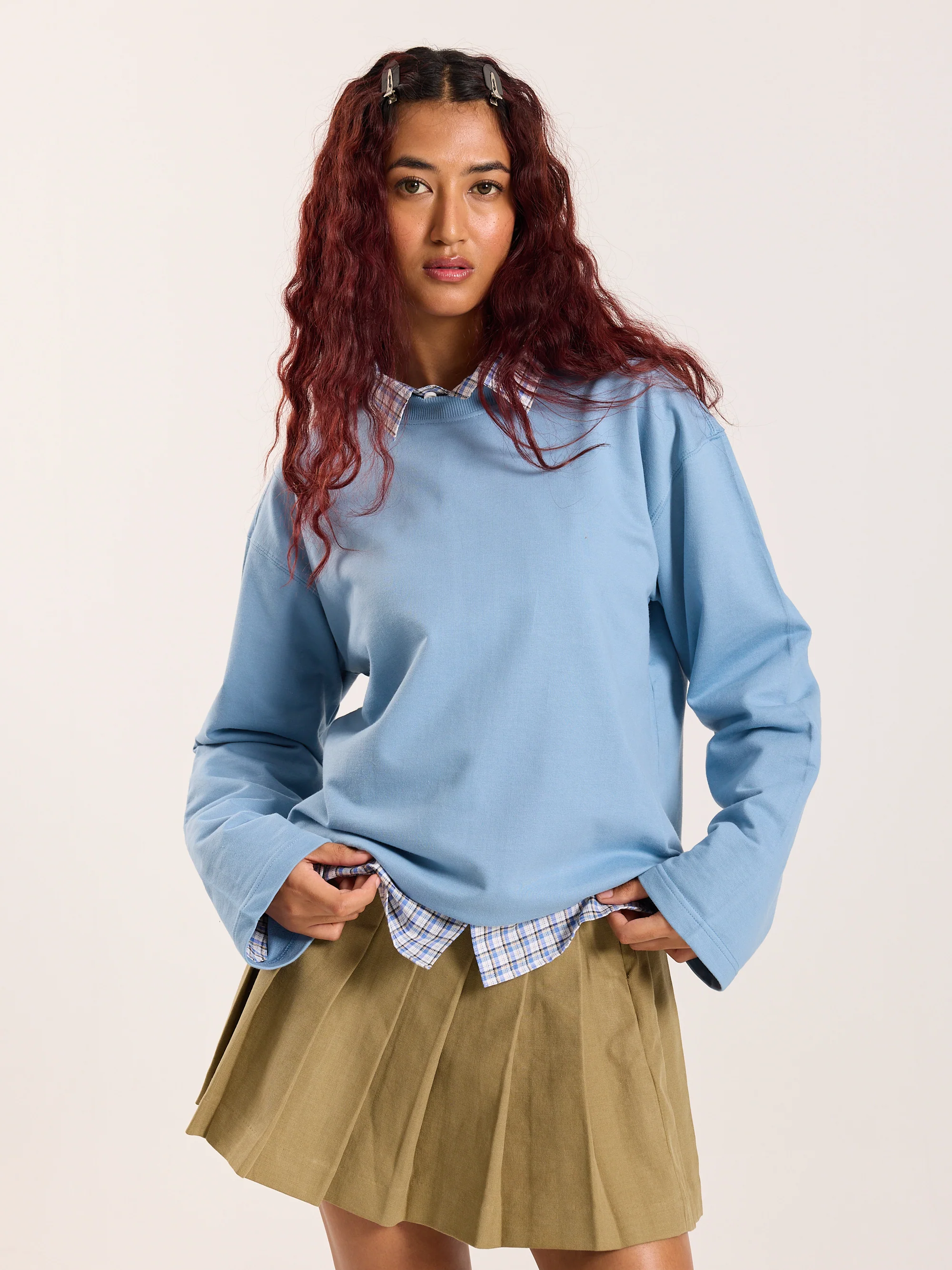 Dusty Blue Loose Fit Cropped T-Shirt - Image 4