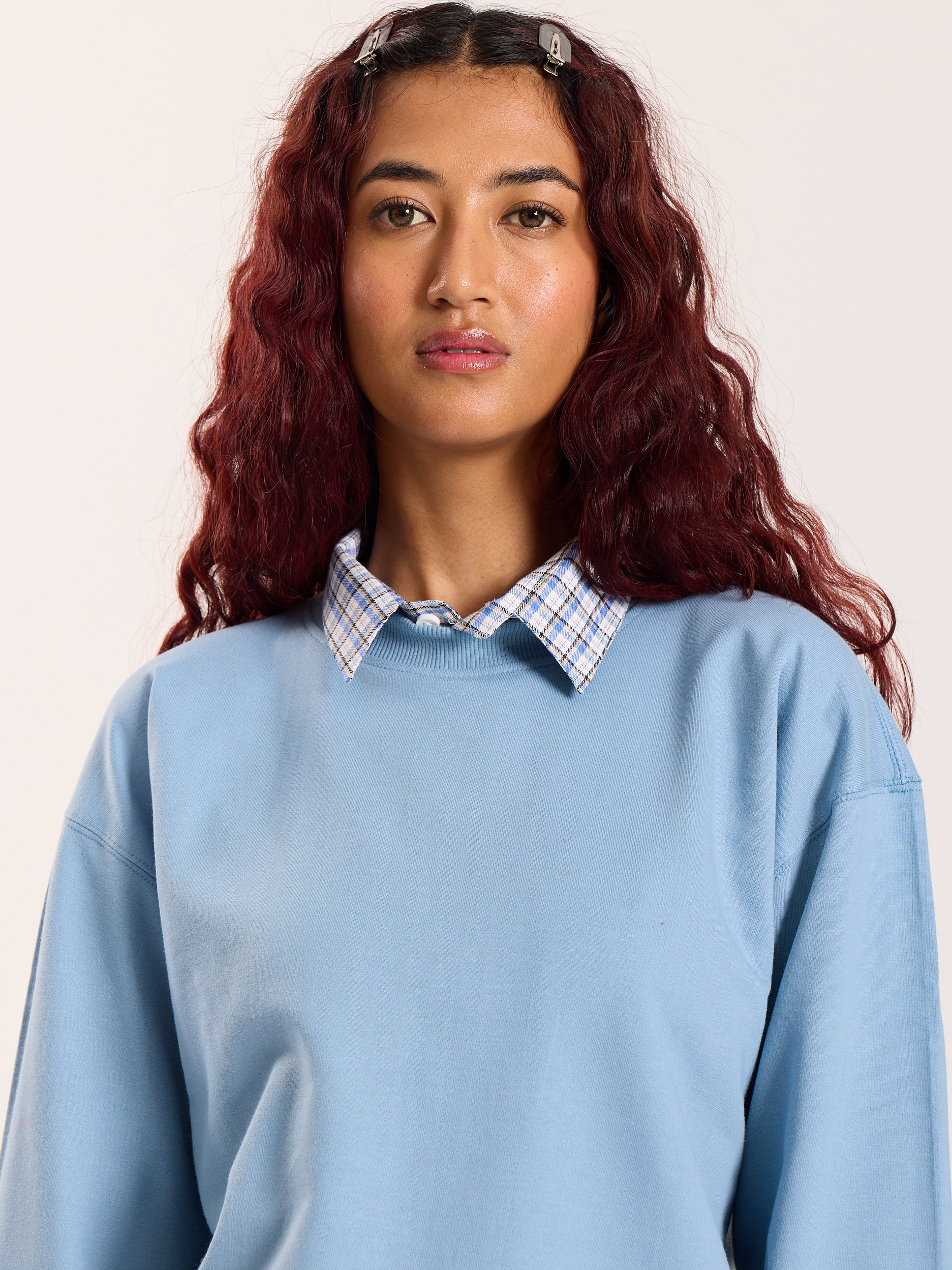 Dusty Blue Loose Fit Cropped T-Shirt - Image 5