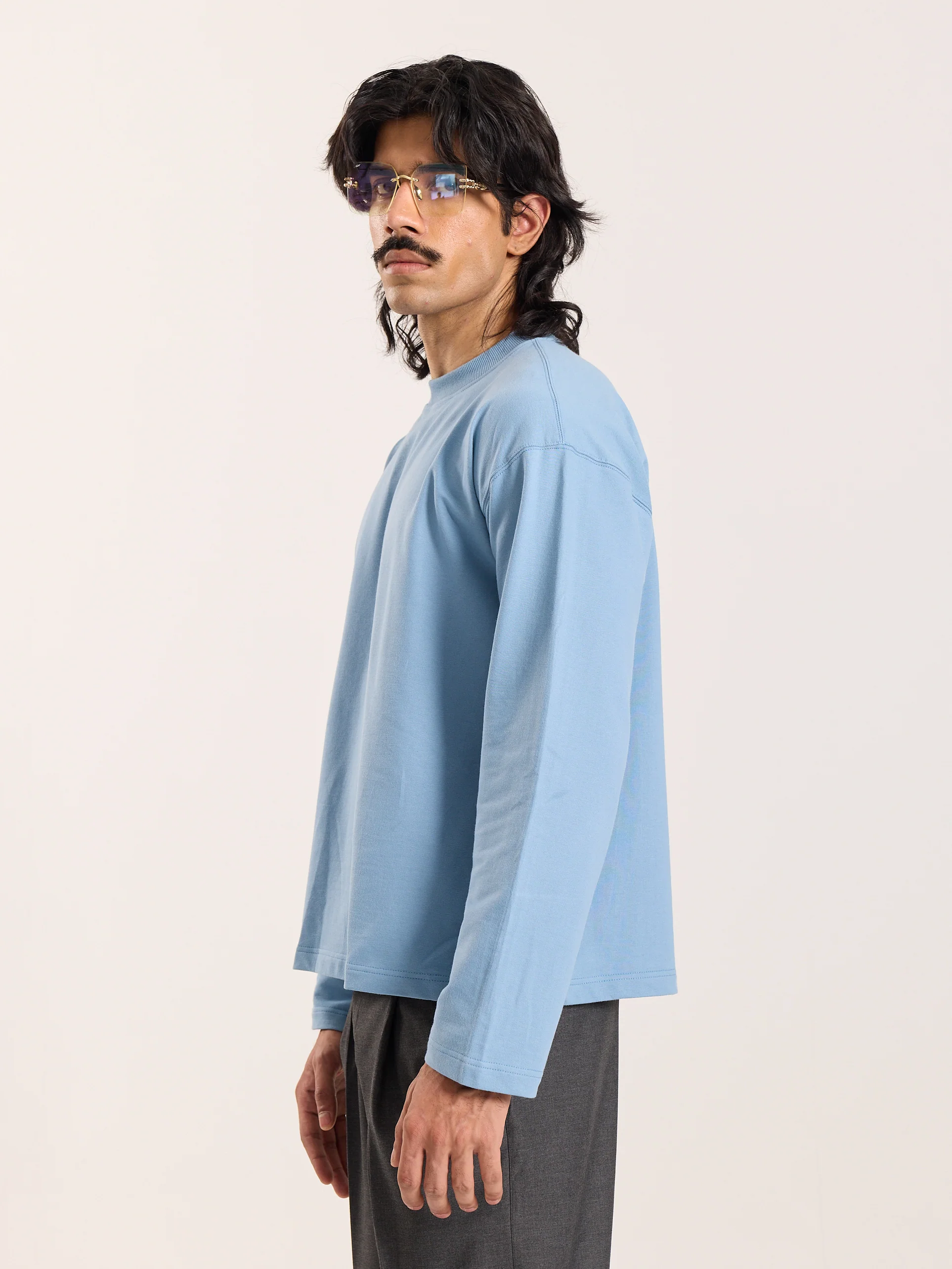 Dusty Blue Loose Fit Cropped T-Shirt - Image 6