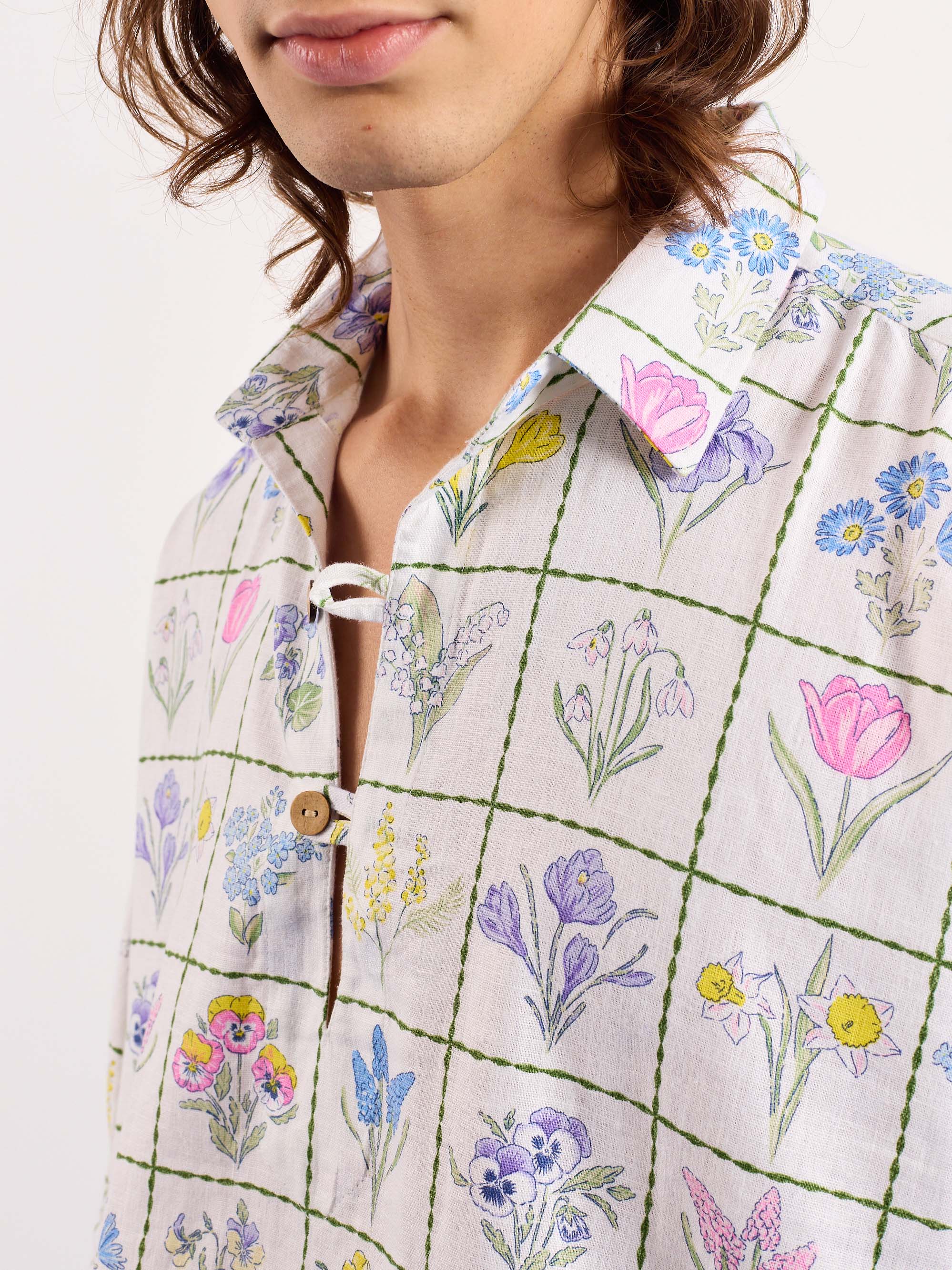 Floral Checkered Printed Linen Pullover - Image 5