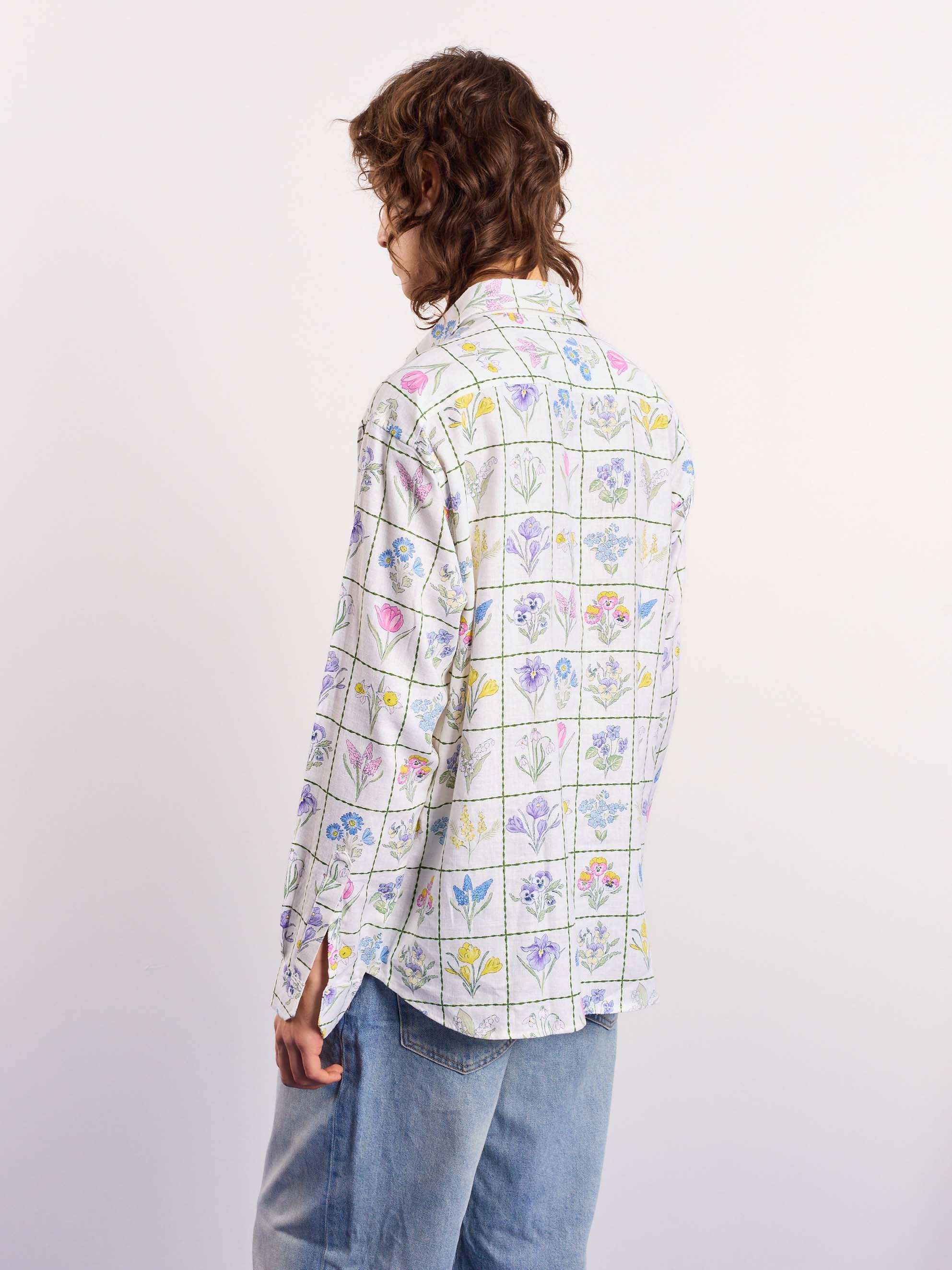 Floral Checkered Printed Linen Pullover - Image 8