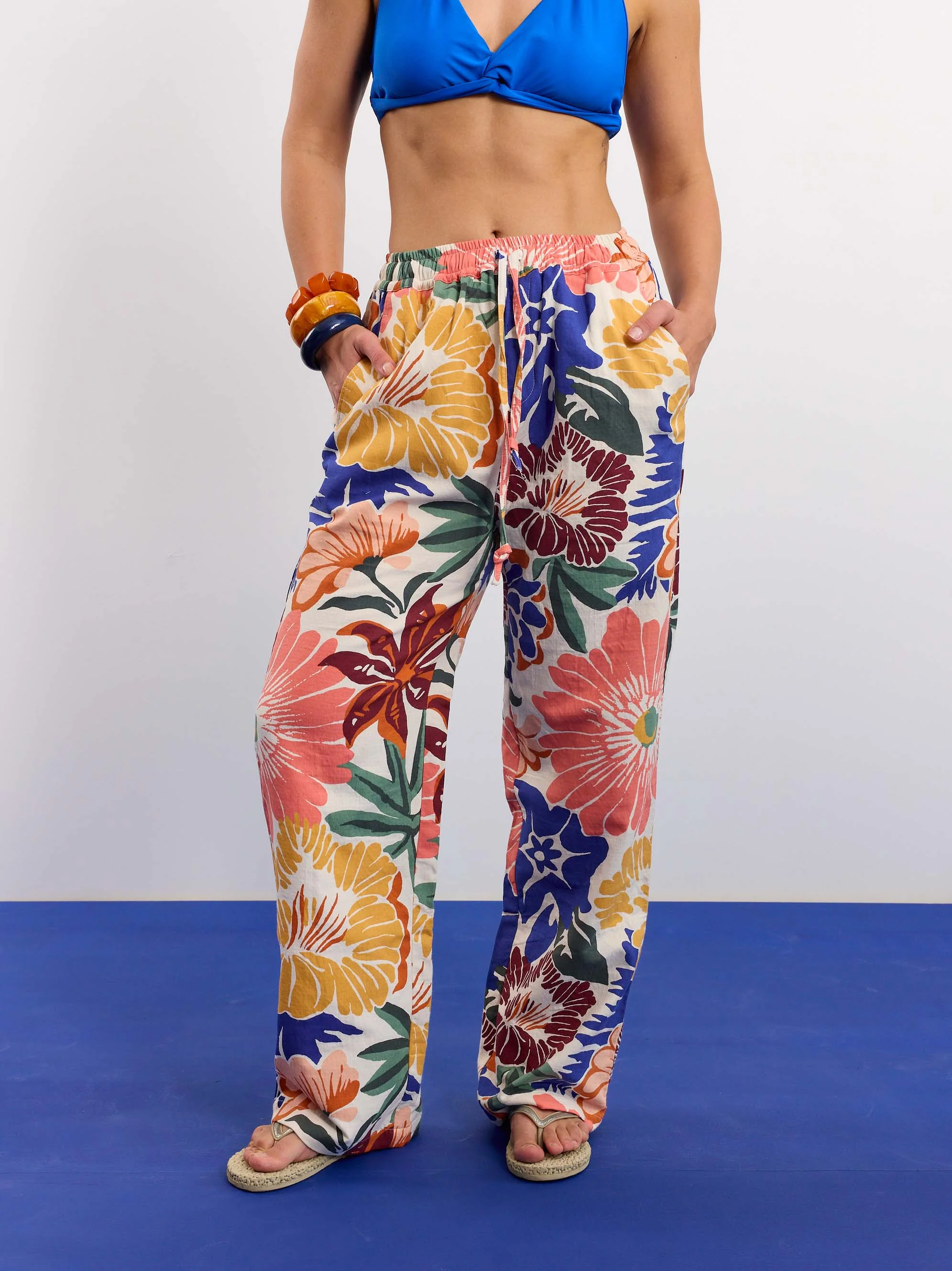 Floral Print Gauze Pull-on Pants - Image 4