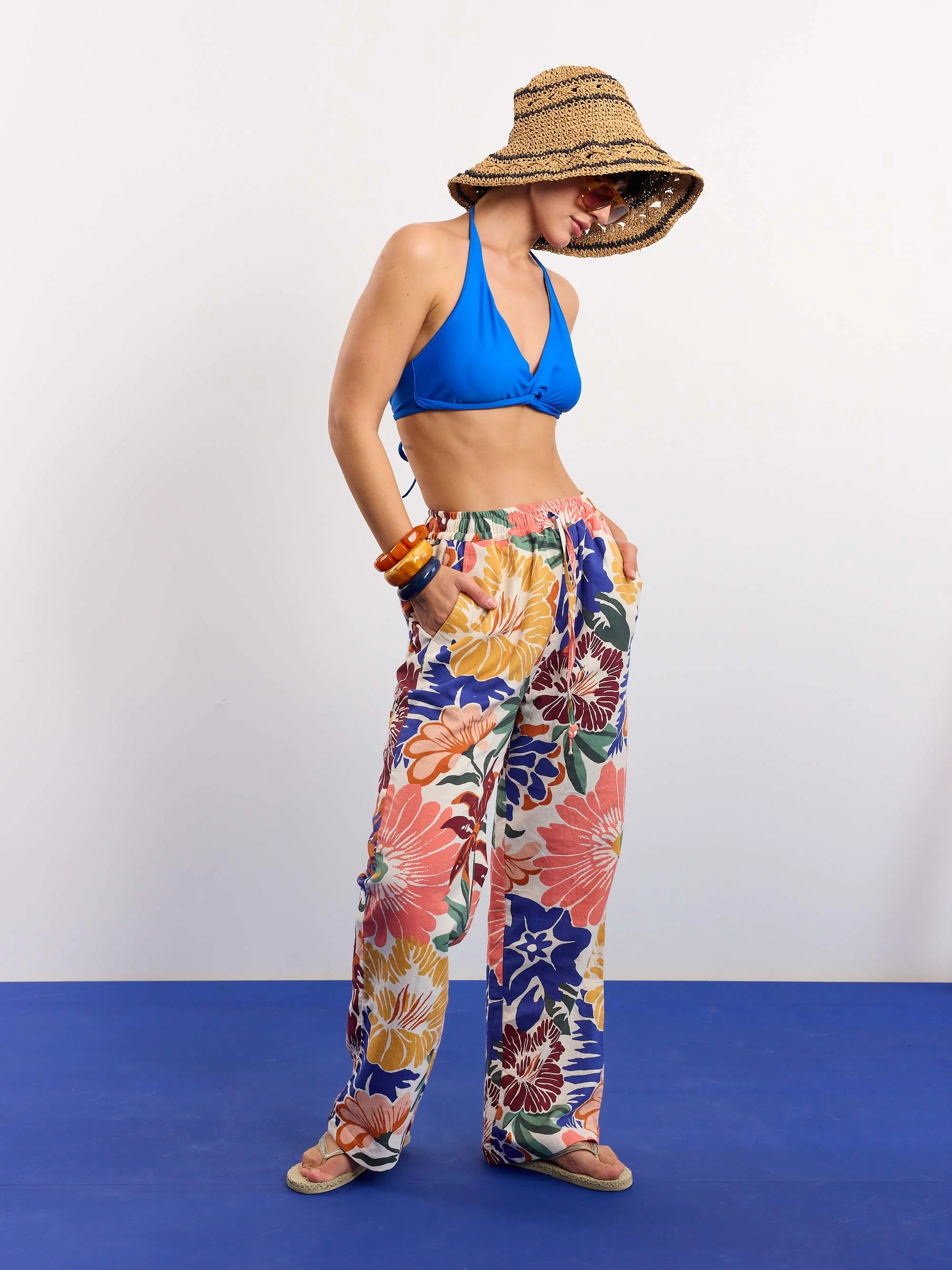 Floral Print Gauze Pull-on Pants - Image 6