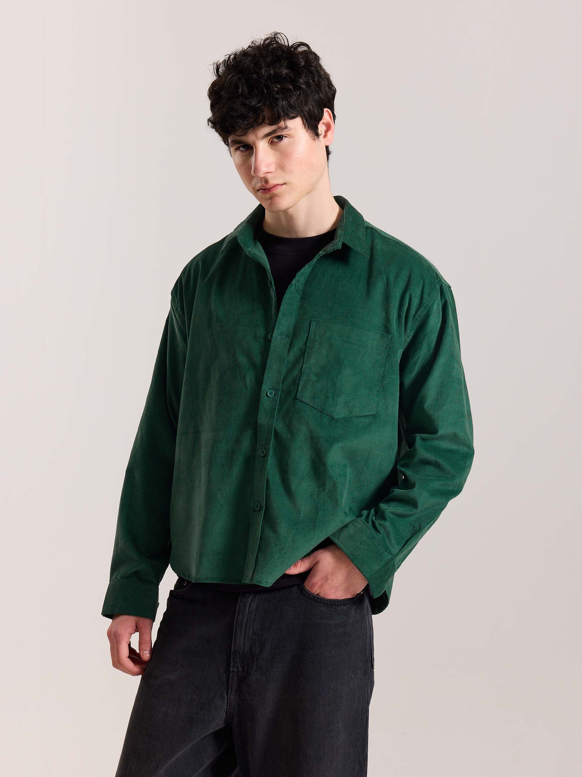 Forest Green Corduroy Oversized Shirt - Image 3