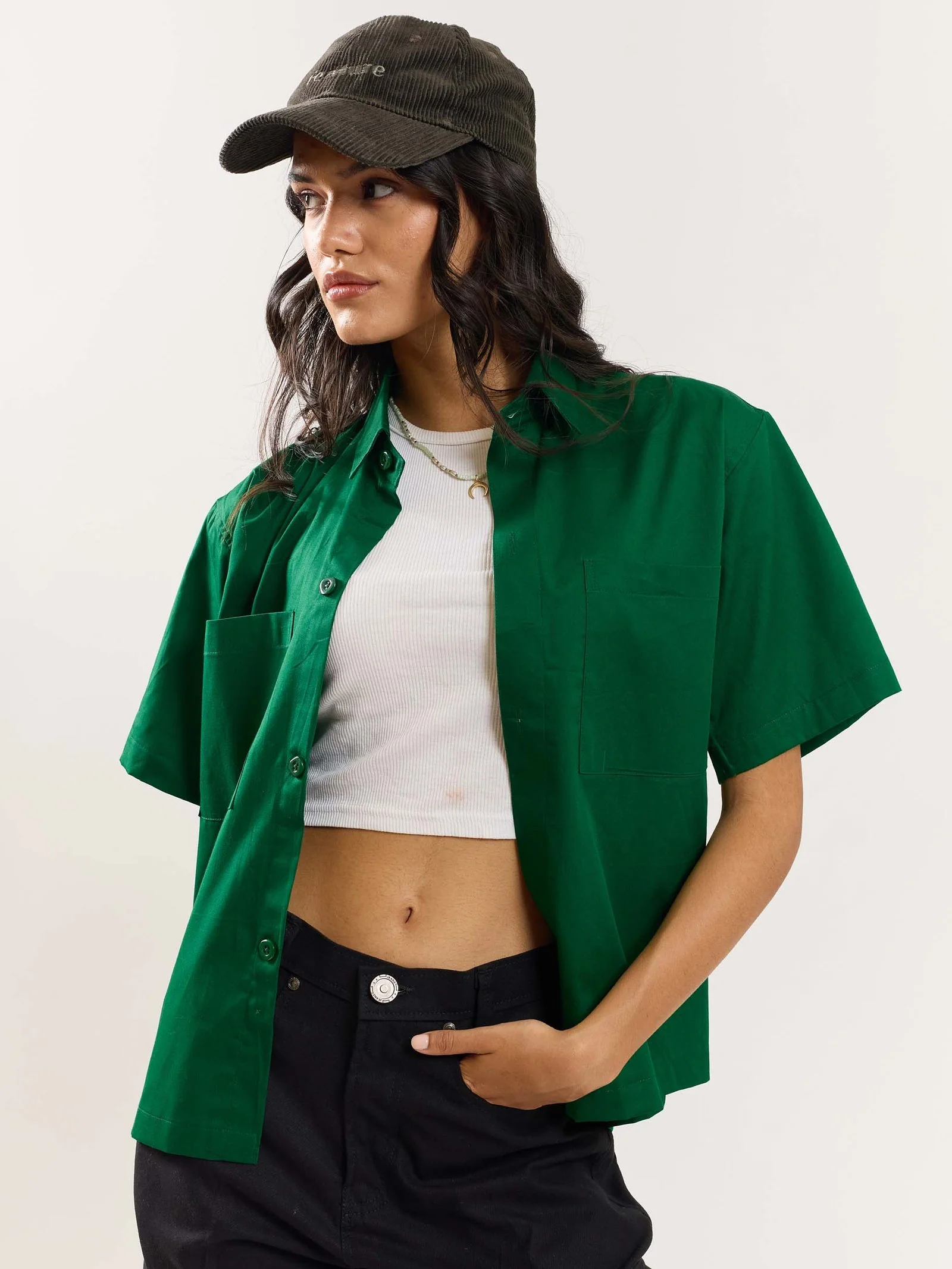 Forest Green Cropped Shirt - Image 4