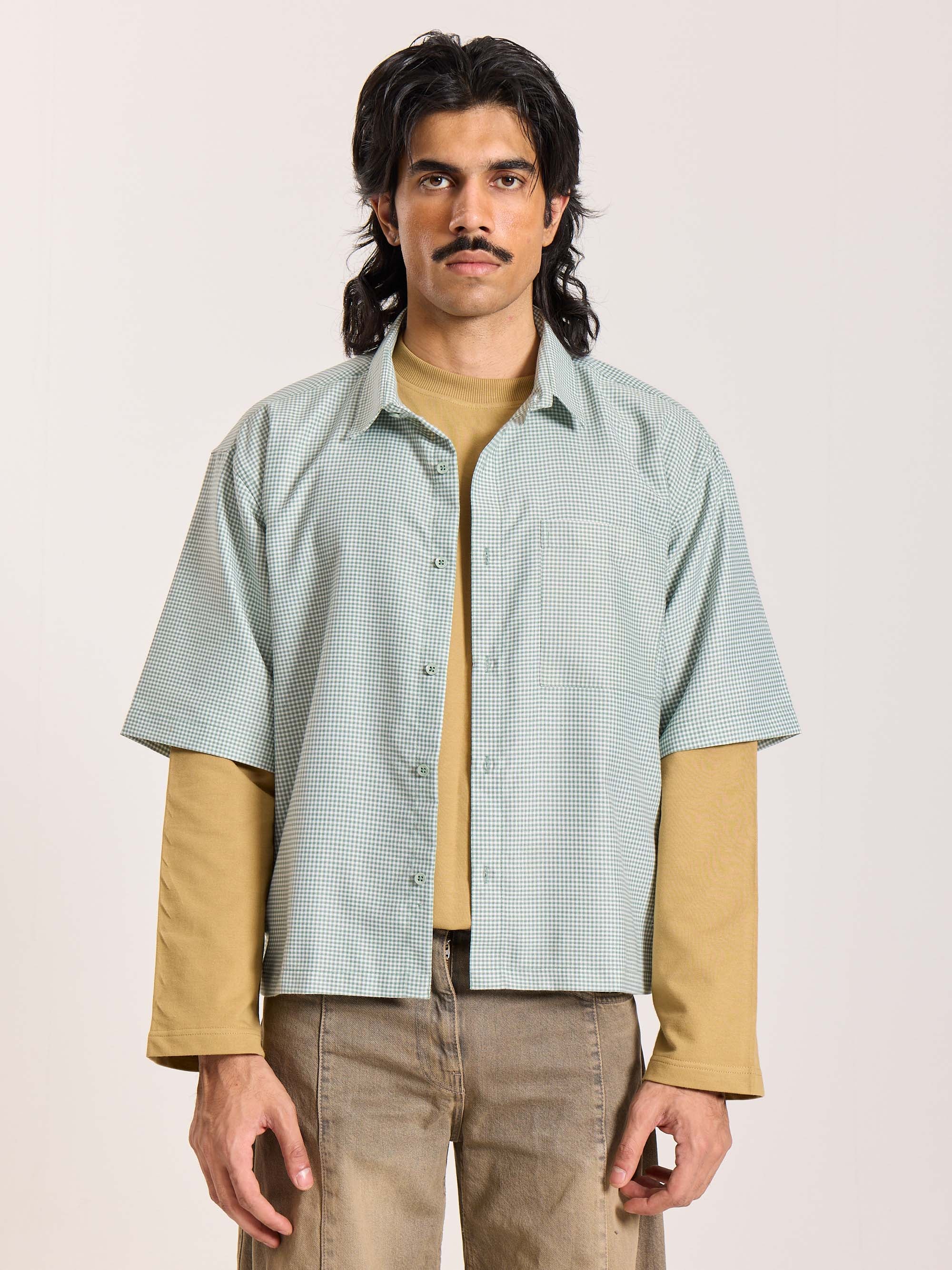 Green Checkered Cropped Shirt - Image 3