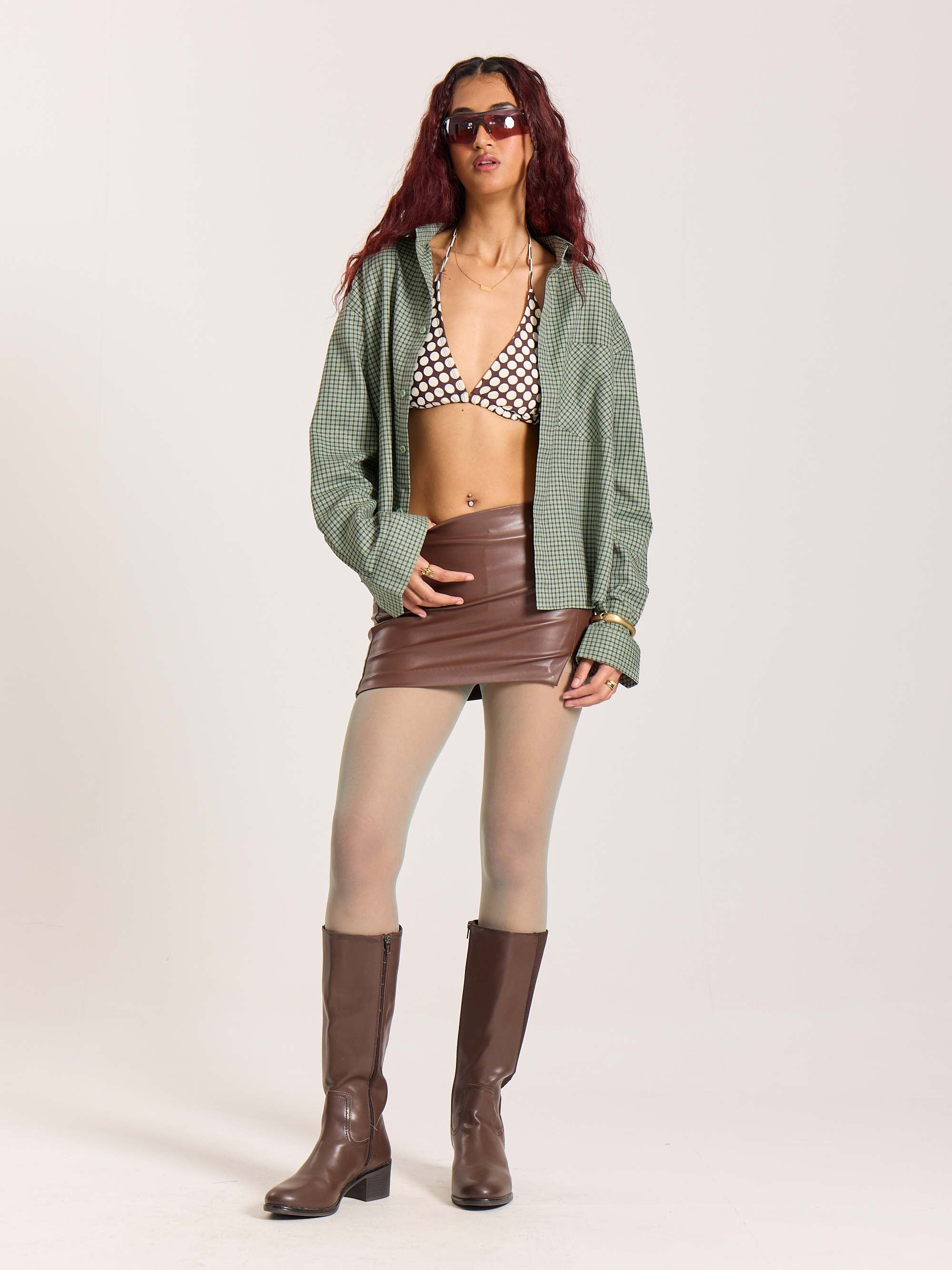 Green Checkered Oversized Cropped Shirt - Image 2