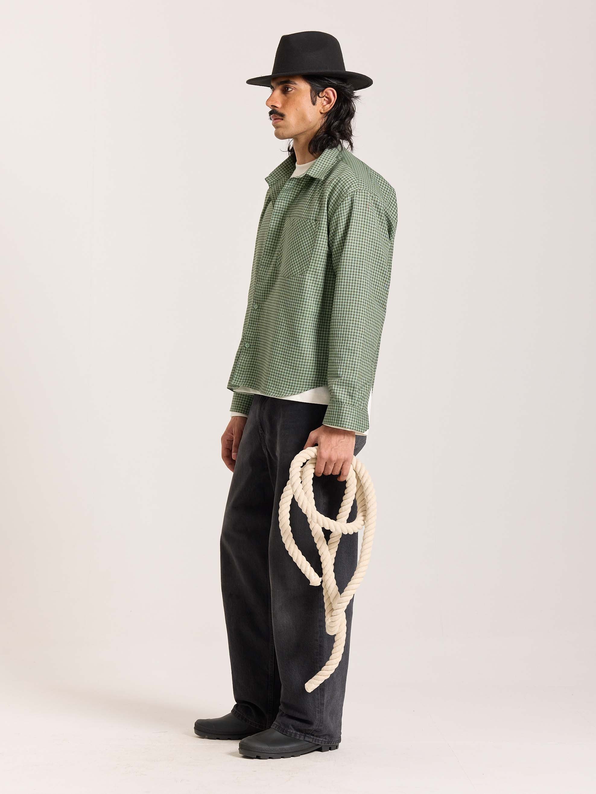 Green Checkered Oversized Cropped Shirt - Image 6