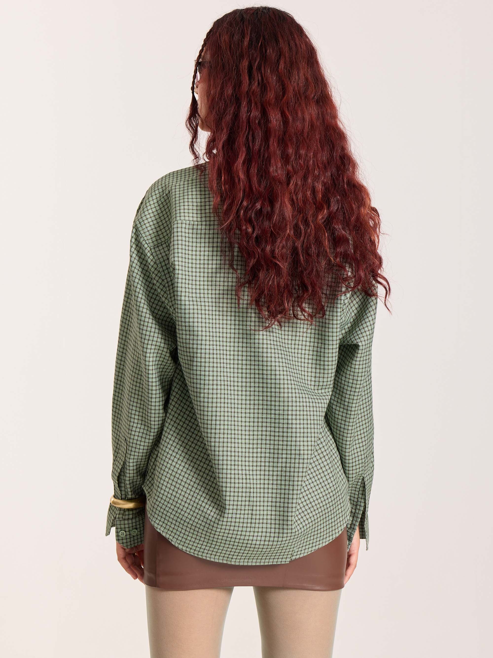 Green Checkered Oversized Cropped Shirt - Image 8