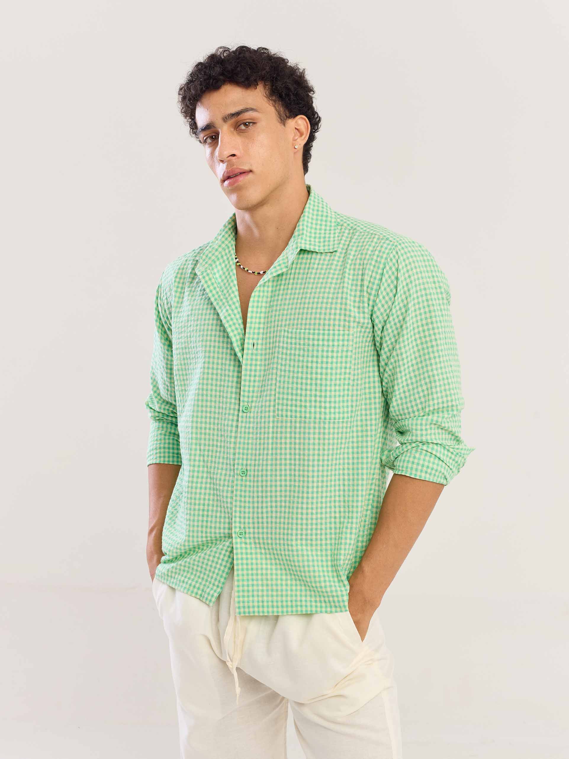 Green Gingham Seersucker Shirt - Image 6