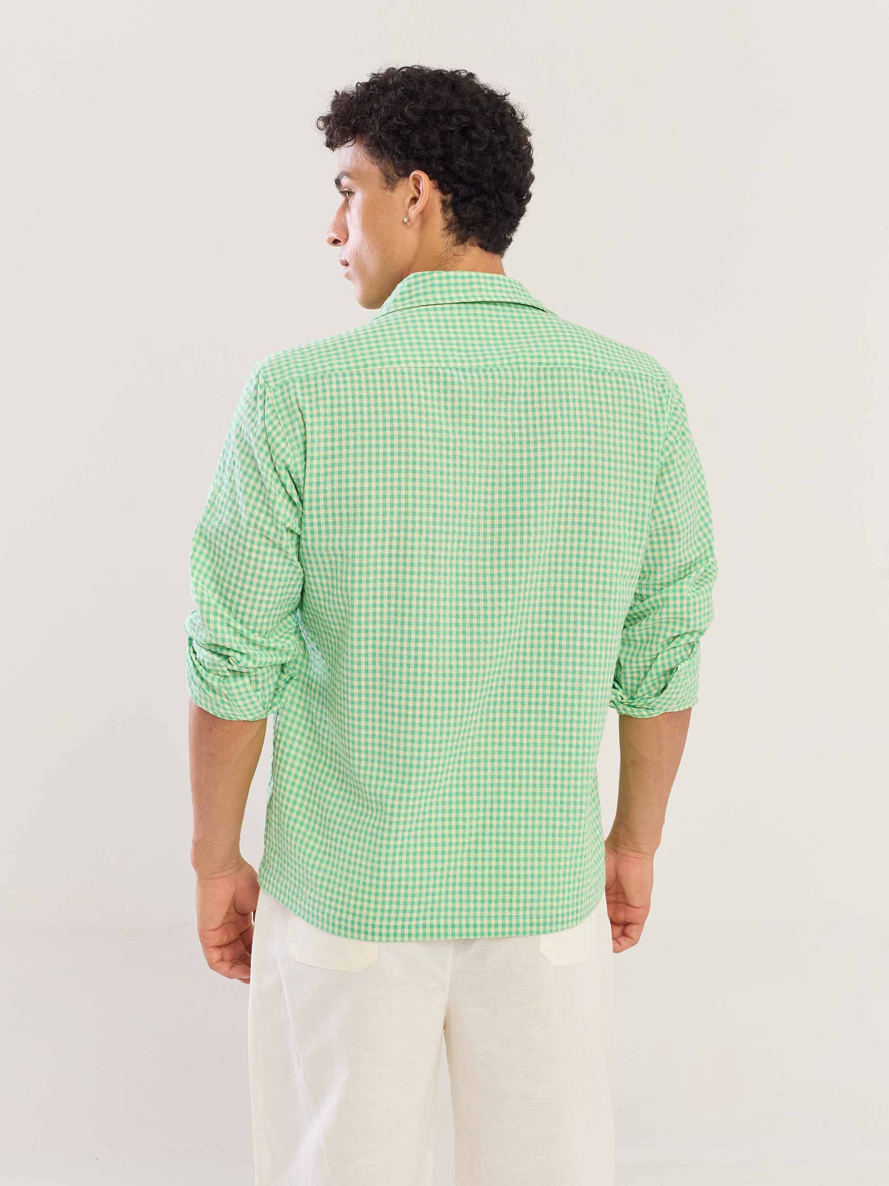 Green Gingham Seersucker Shirt - Image 8