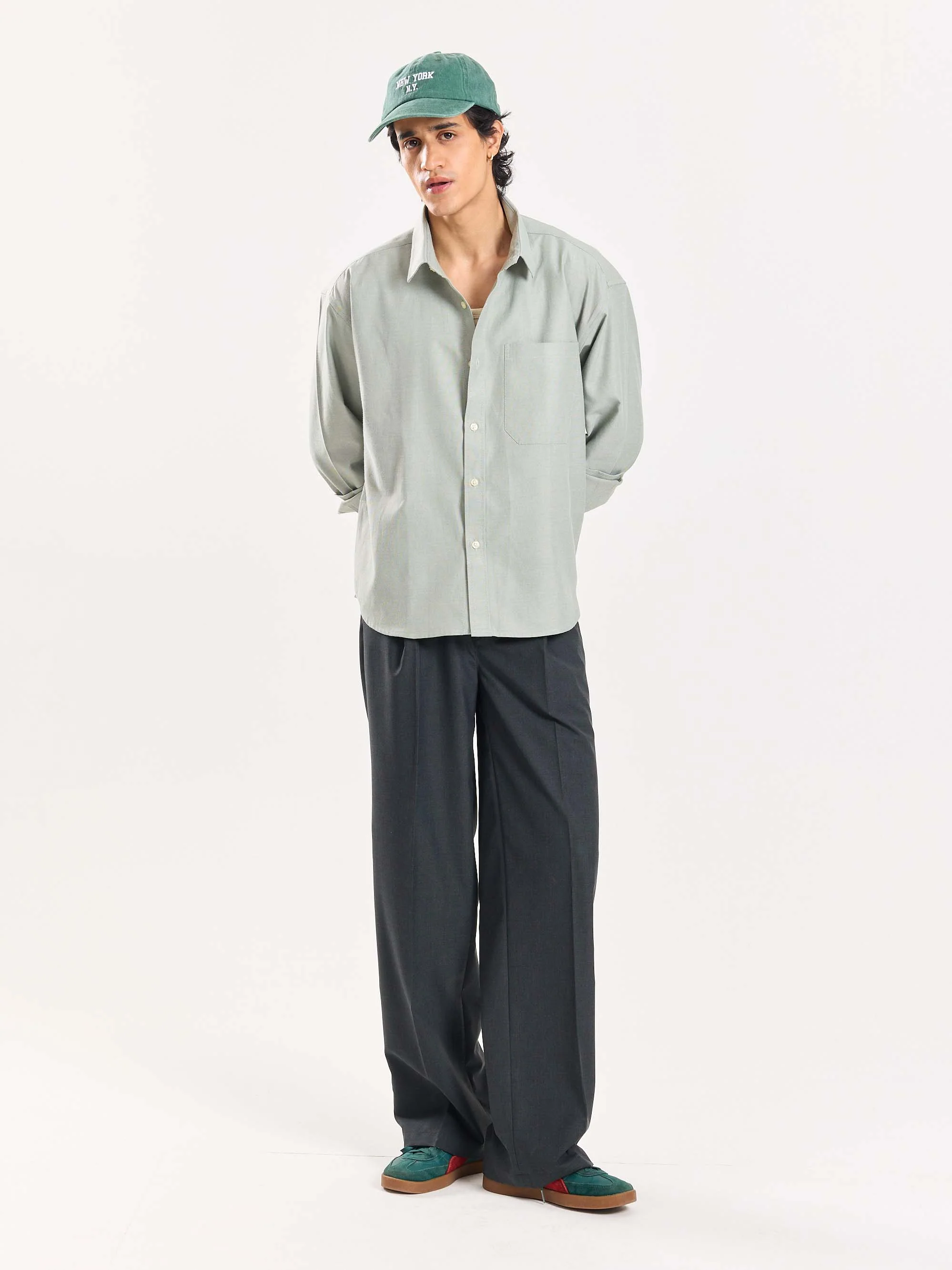 Green & Grey Checked Baggy Fit Trousers - Image 4