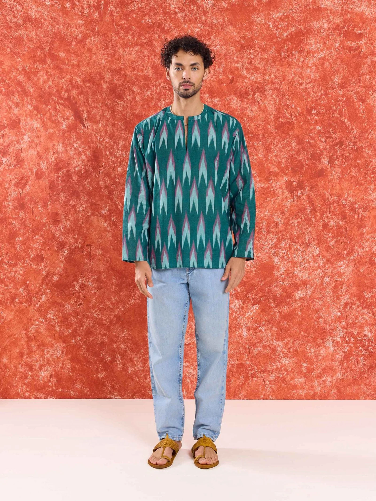 Green Ikat Short Kurta - Image 3