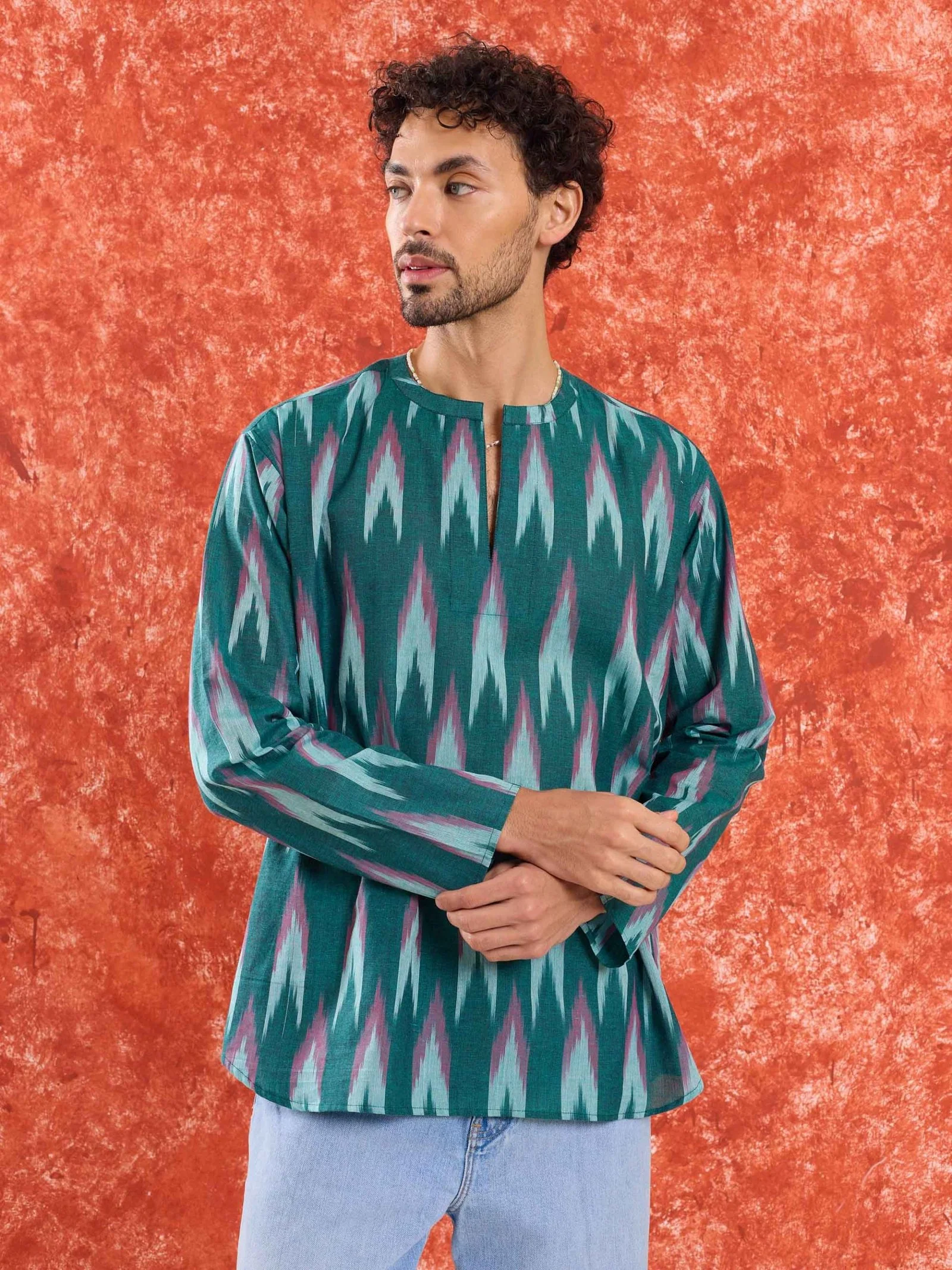 Green Ikat Short Kurta - Image 4