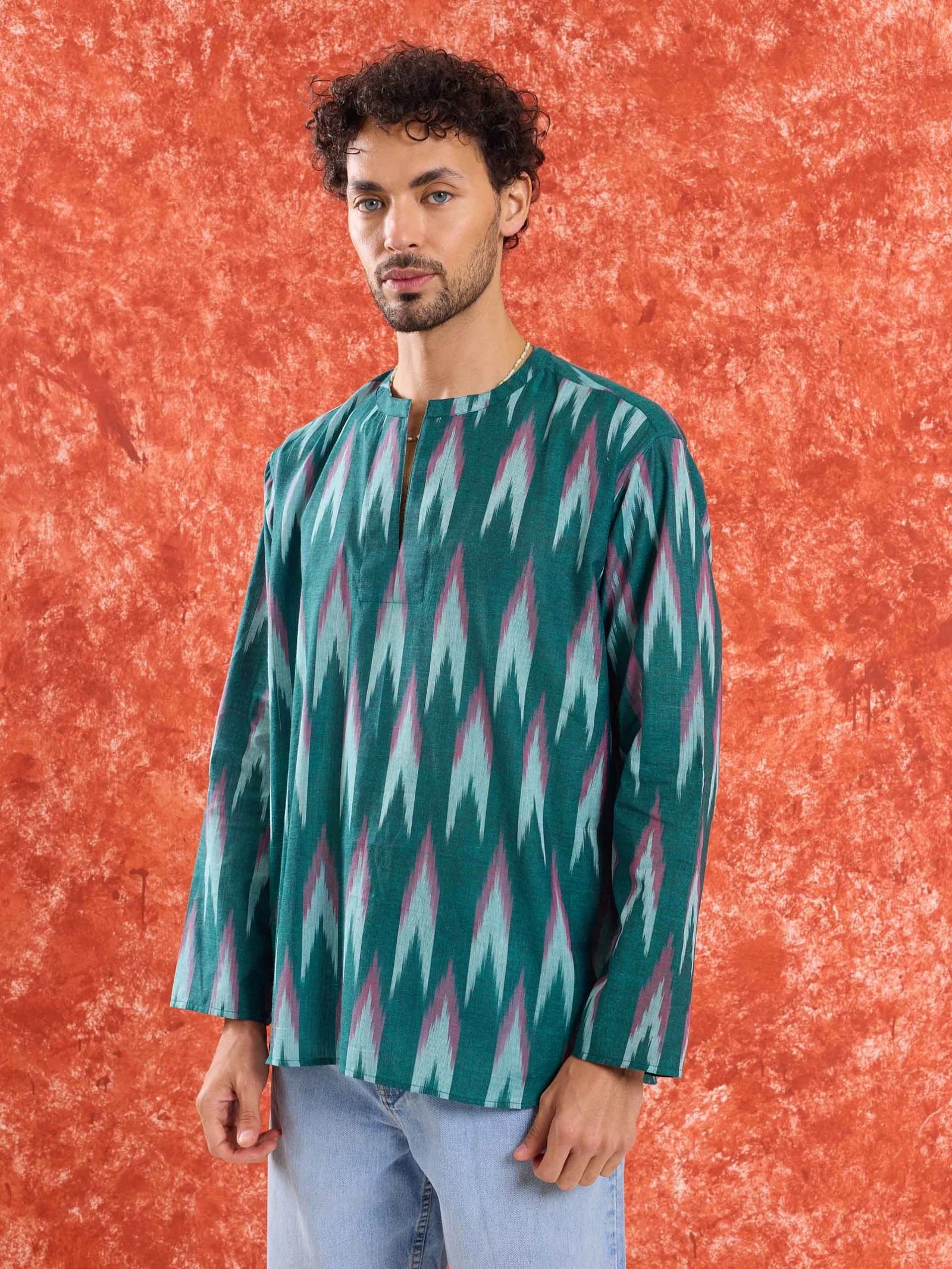 Green Ikat Short Kurta - Image 5