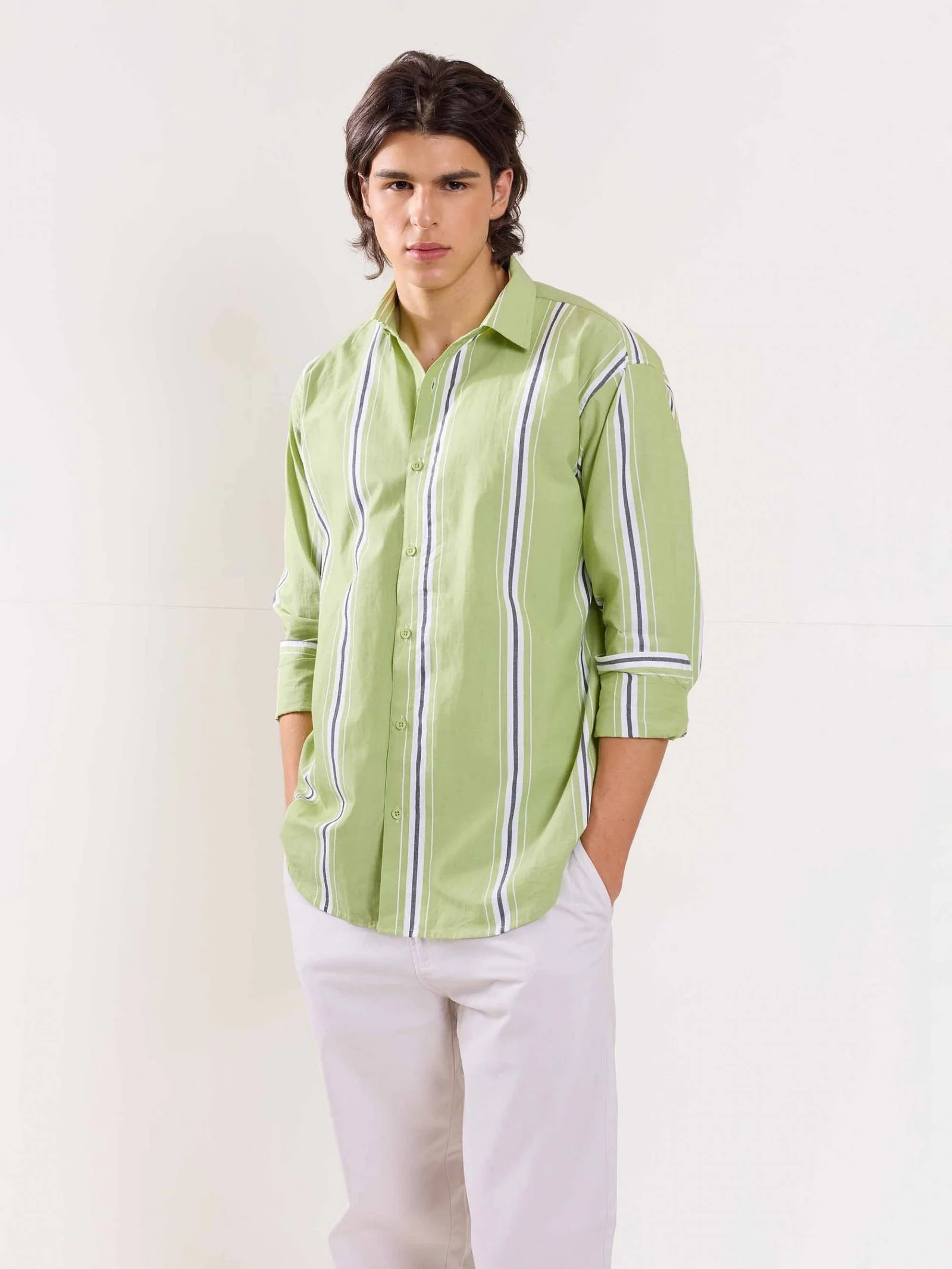 Green Poplin Striped Shirt - Image 4