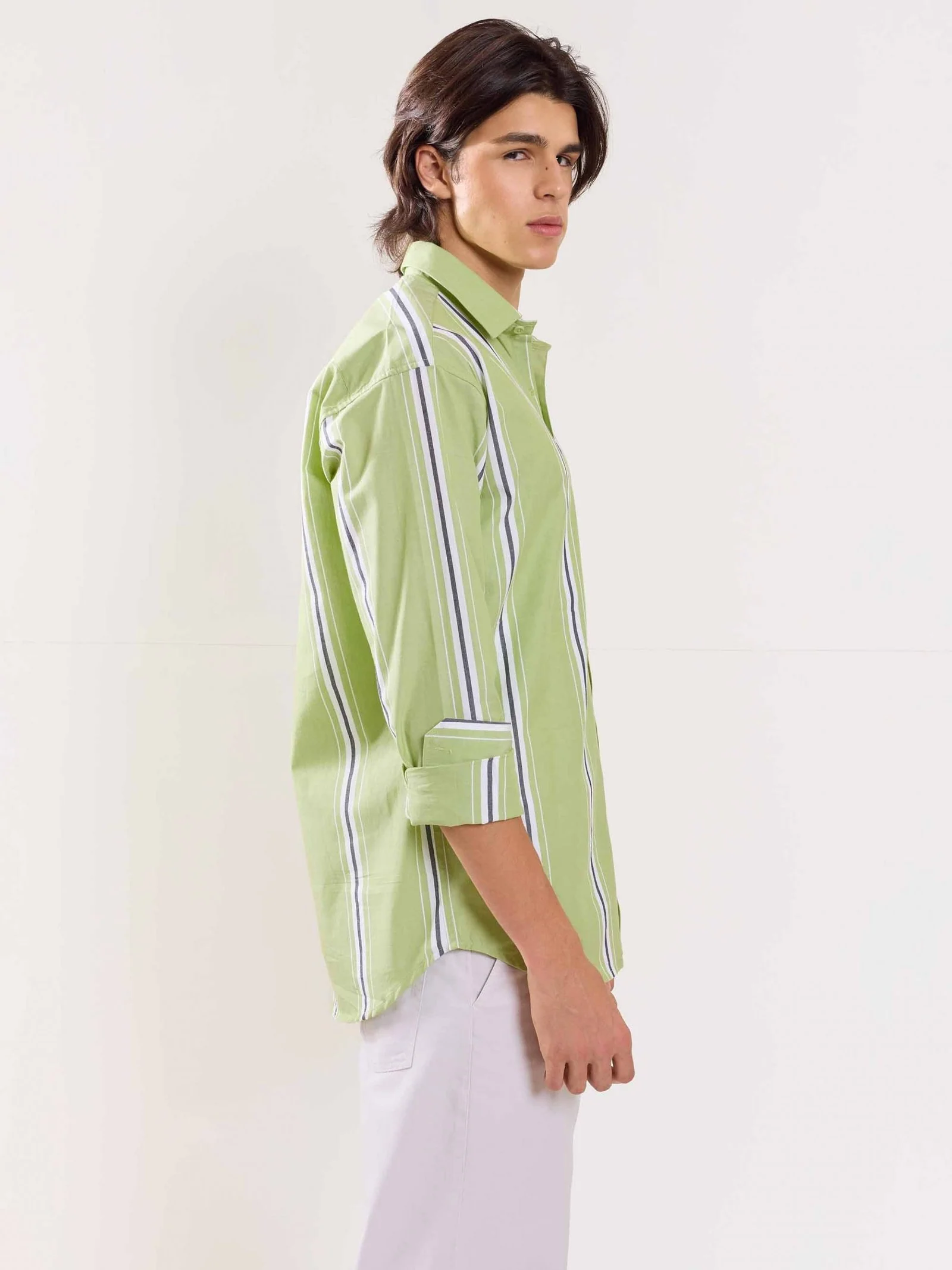 Green Poplin Striped Shirt - Image 5