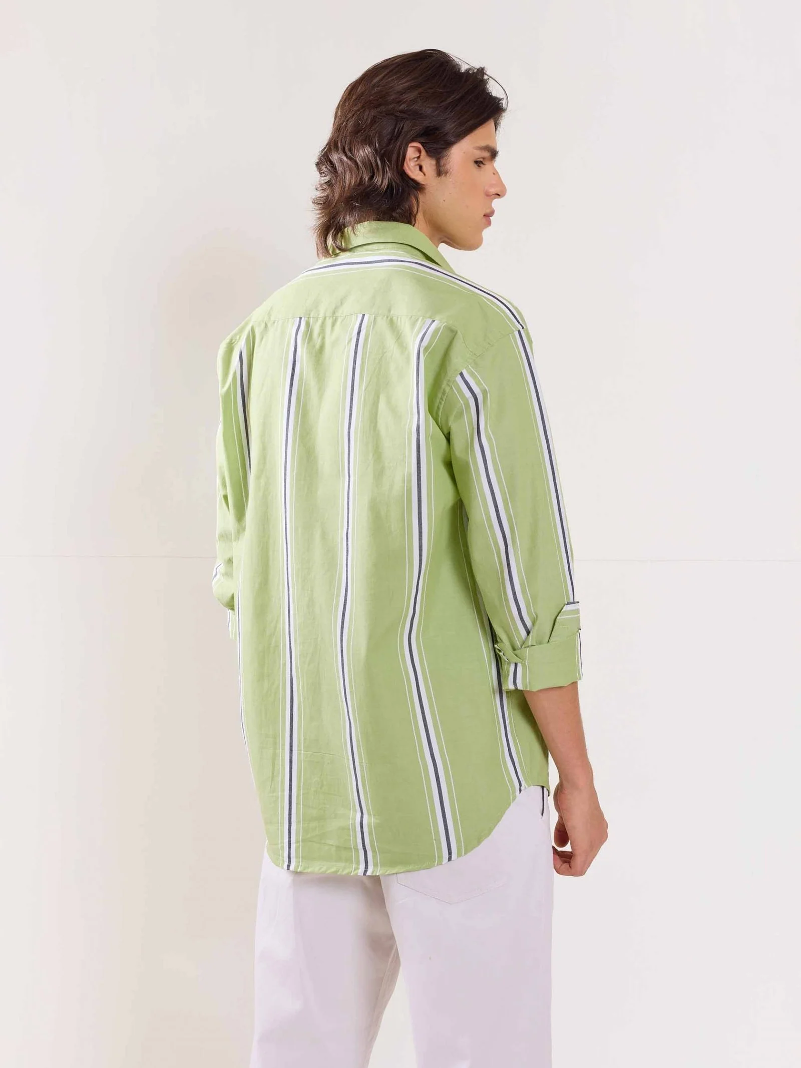 Green Poplin Striped Shirt - Image 6