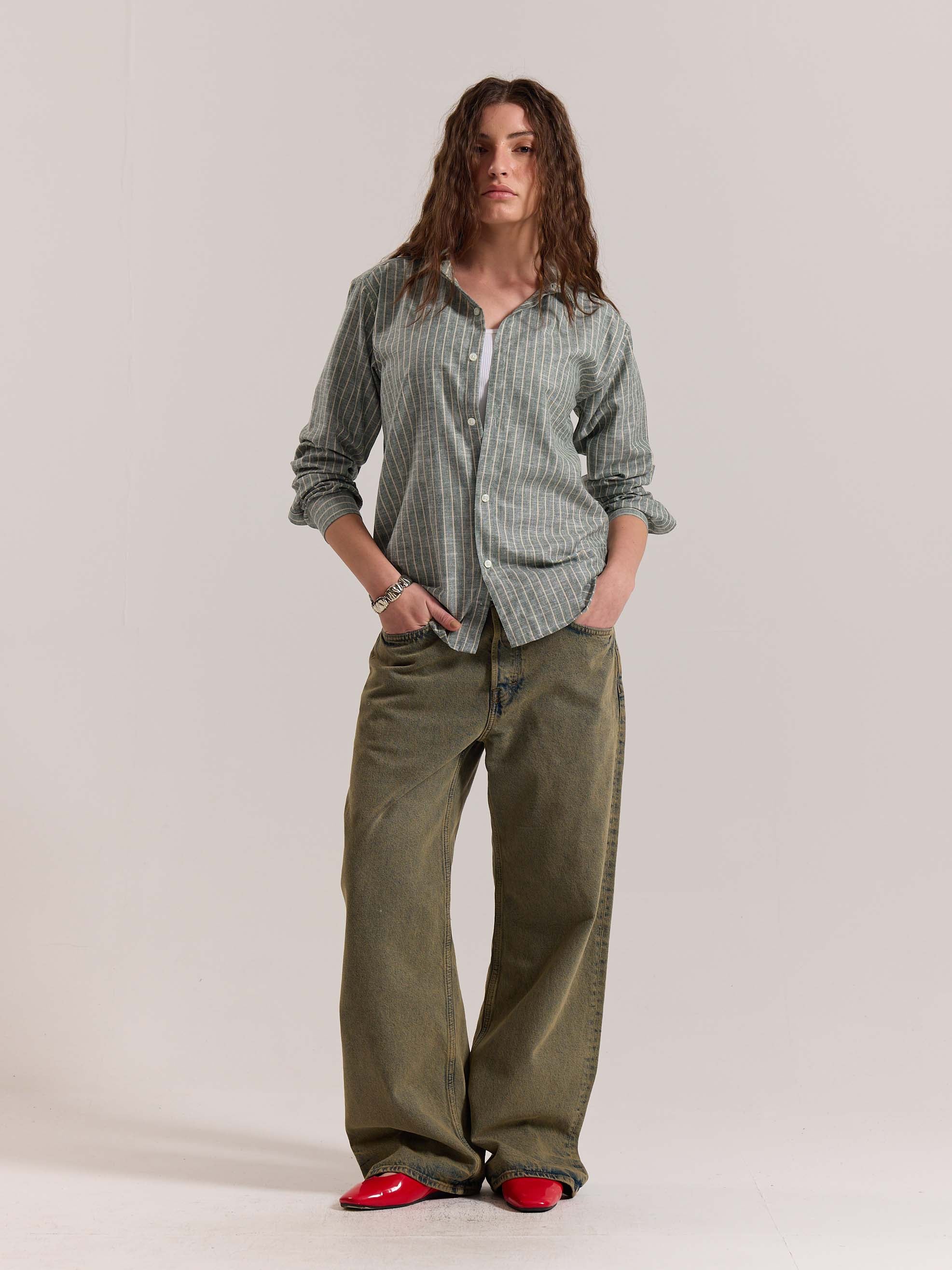 Green Striped Linen-blend Shirt - Image 2