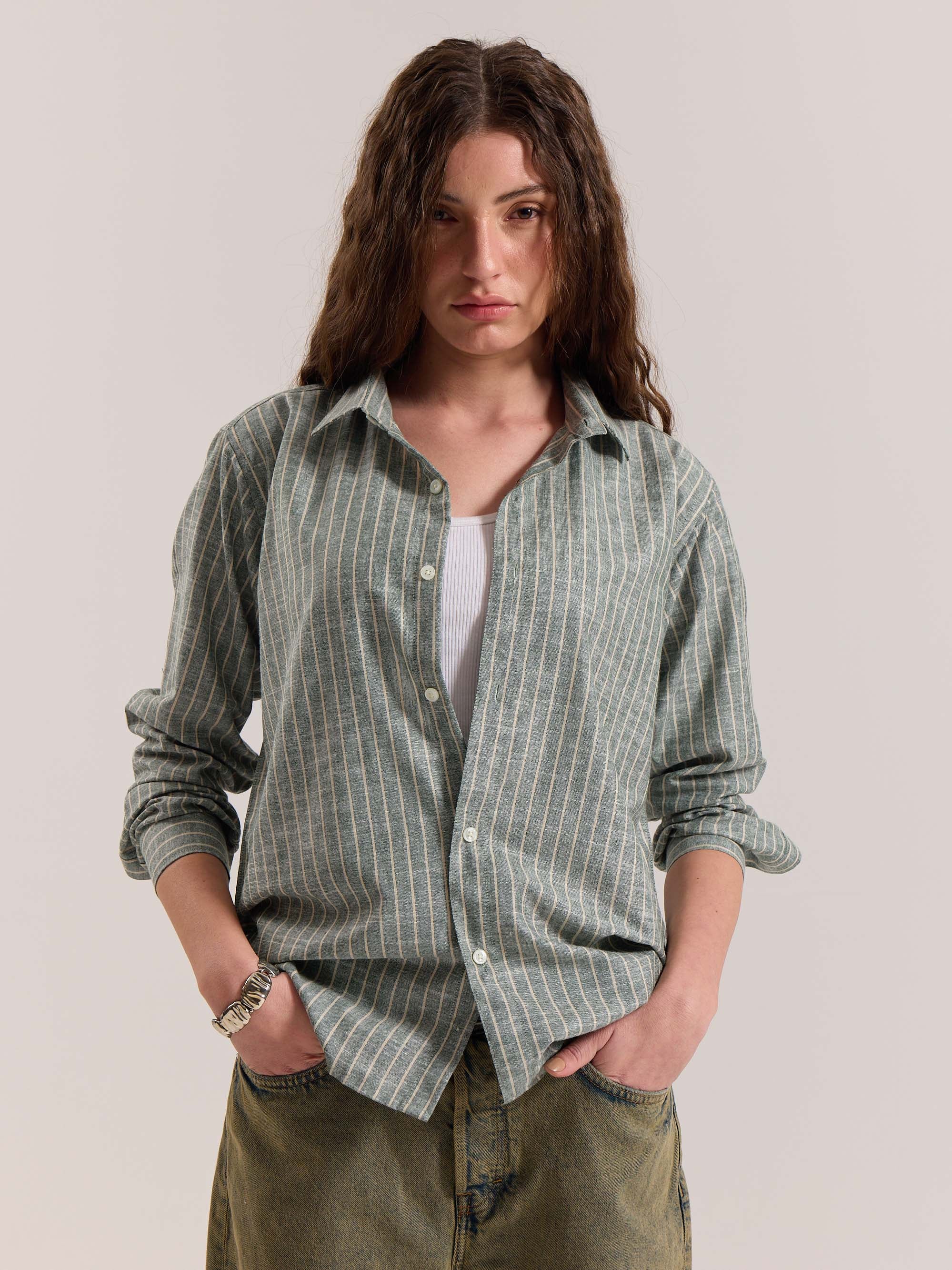 Green Striped Linen-blend Shirt - Image 4