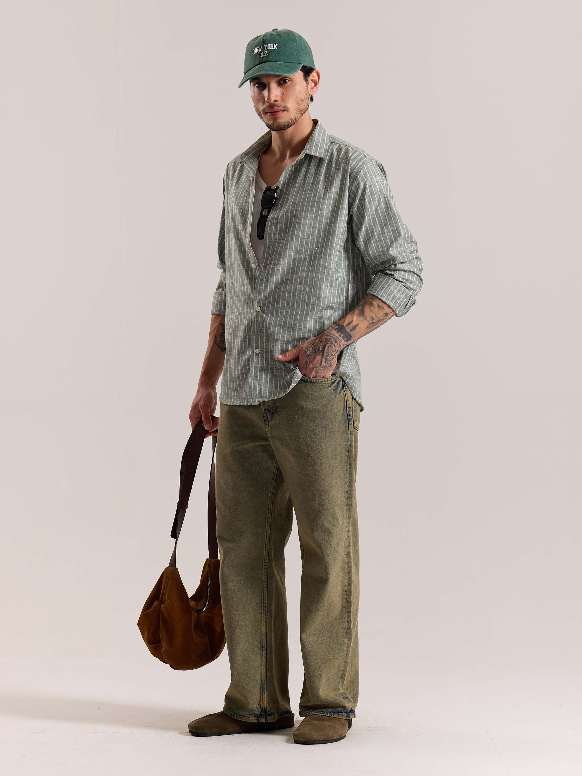 Green Striped Linen-blend Shirt - Image 5