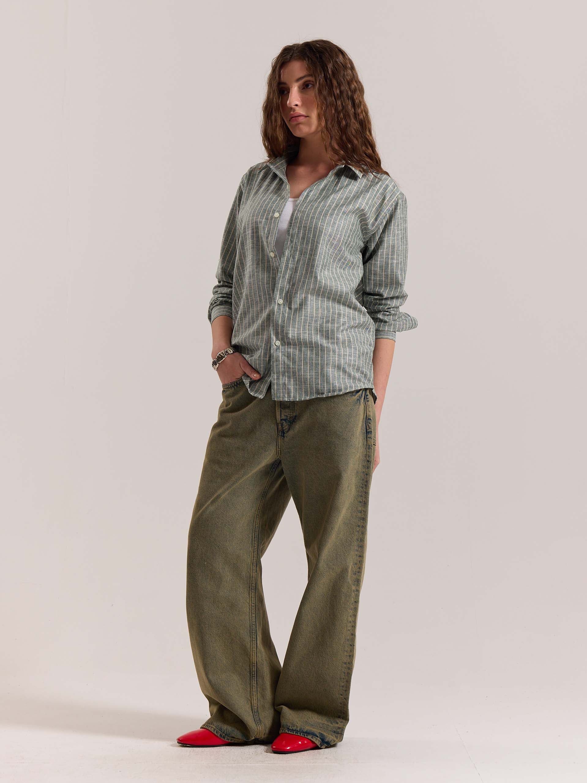 Green Striped Linen-blend Shirt - Image 7