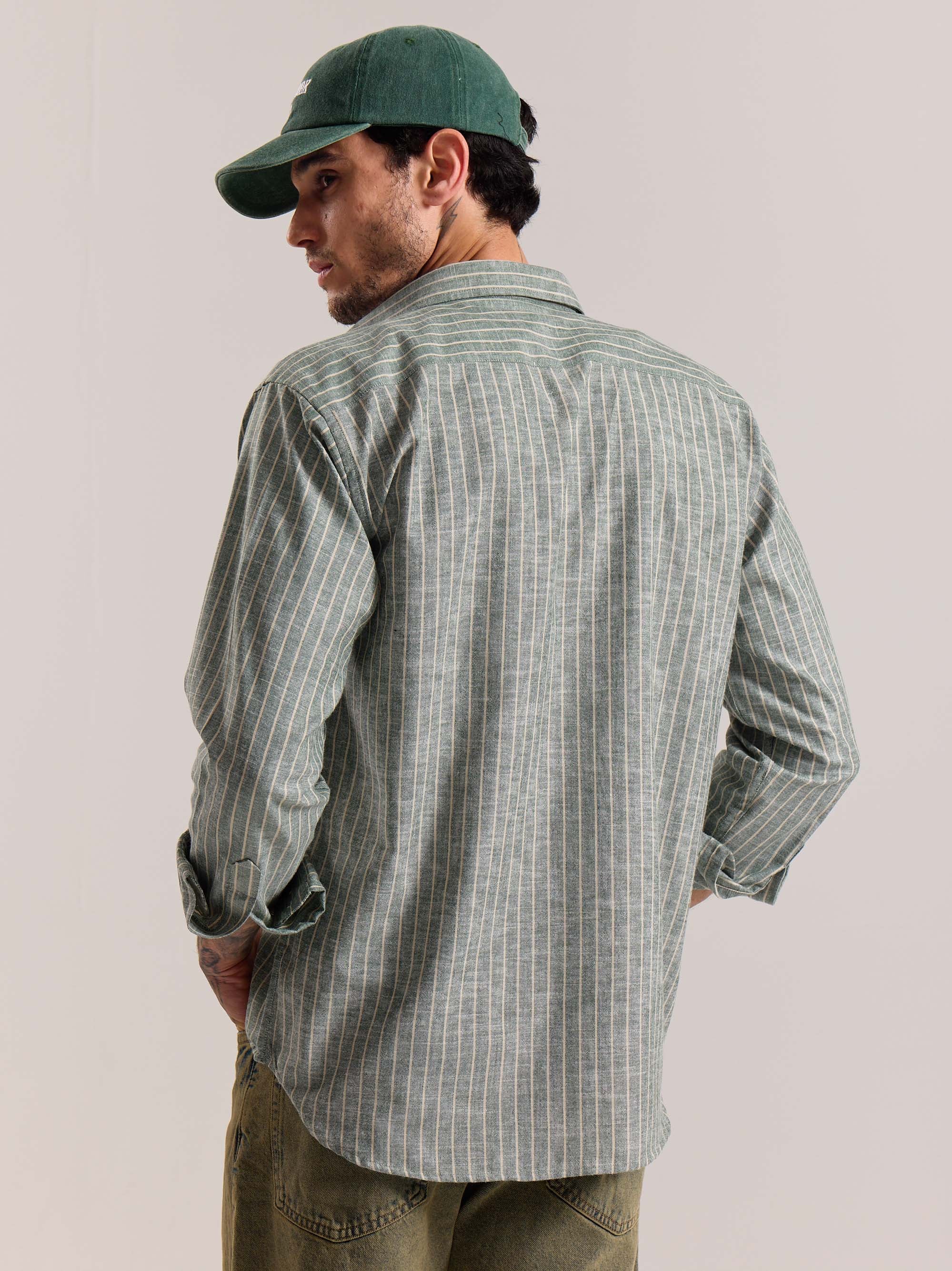 Green Striped Linen-blend Shirt - Image 8