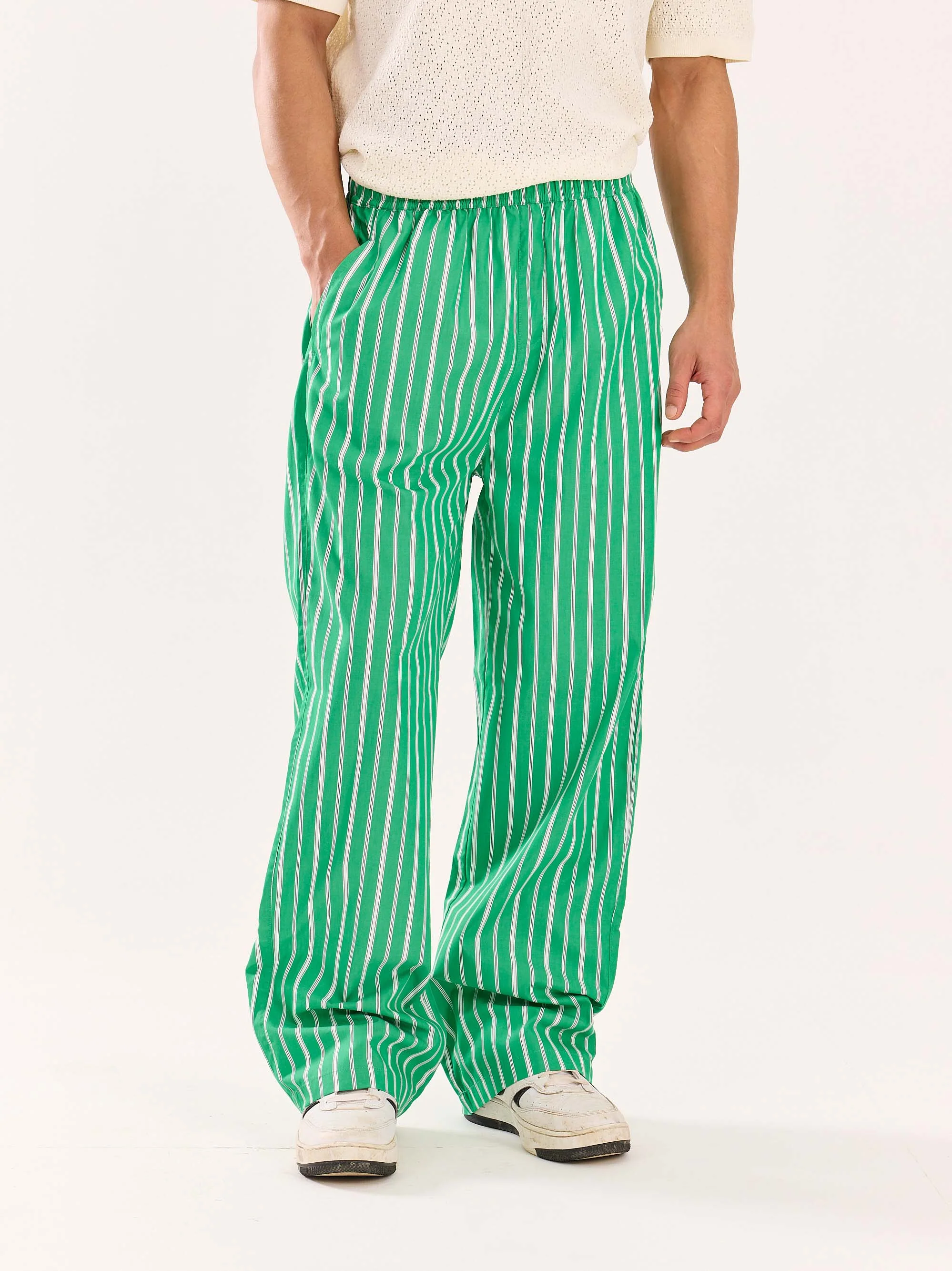 Green Striped Poplin Pull-on Pants - Image 3