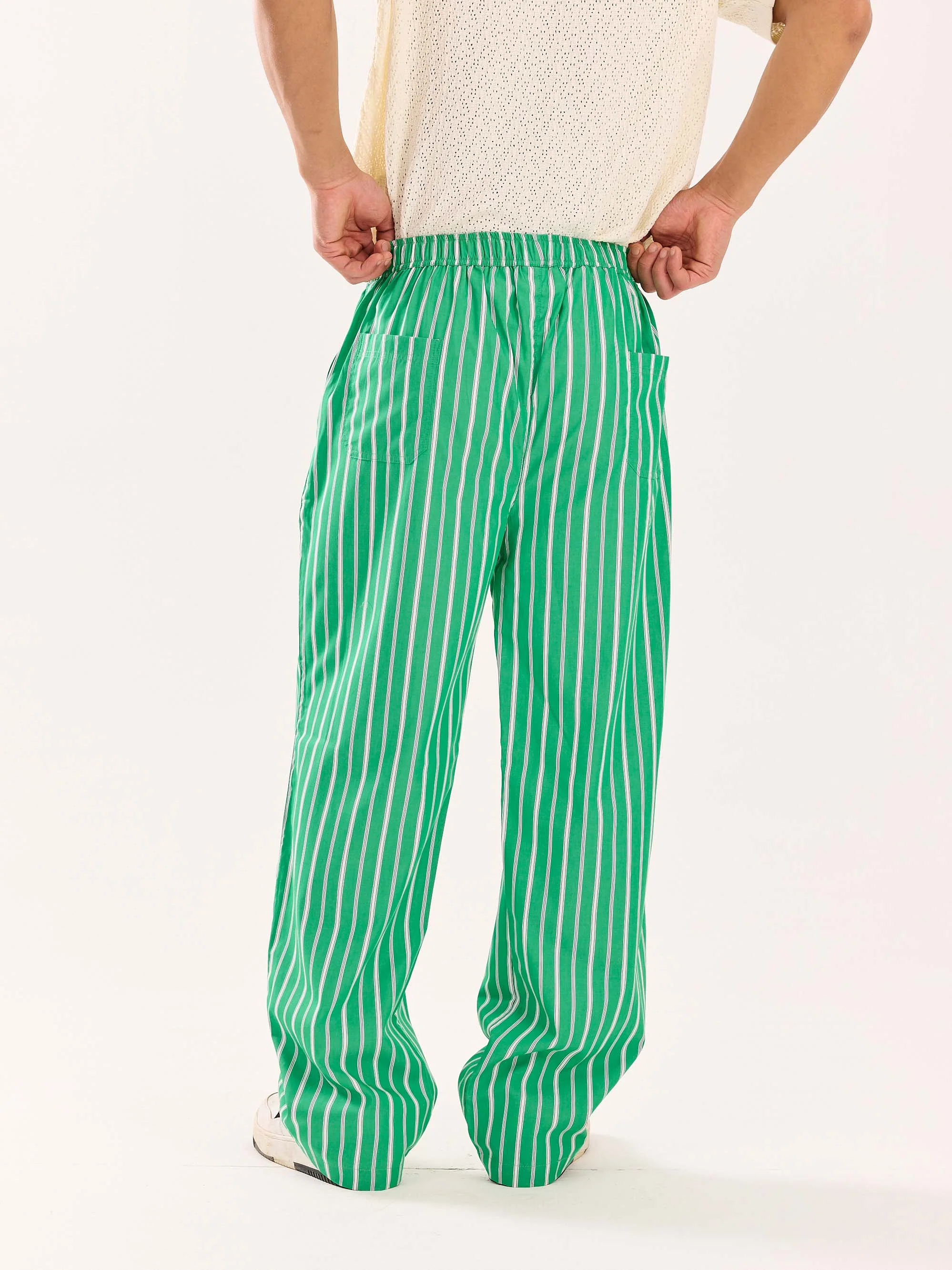 Green Striped Poplin Pull-on Pants - Image 8