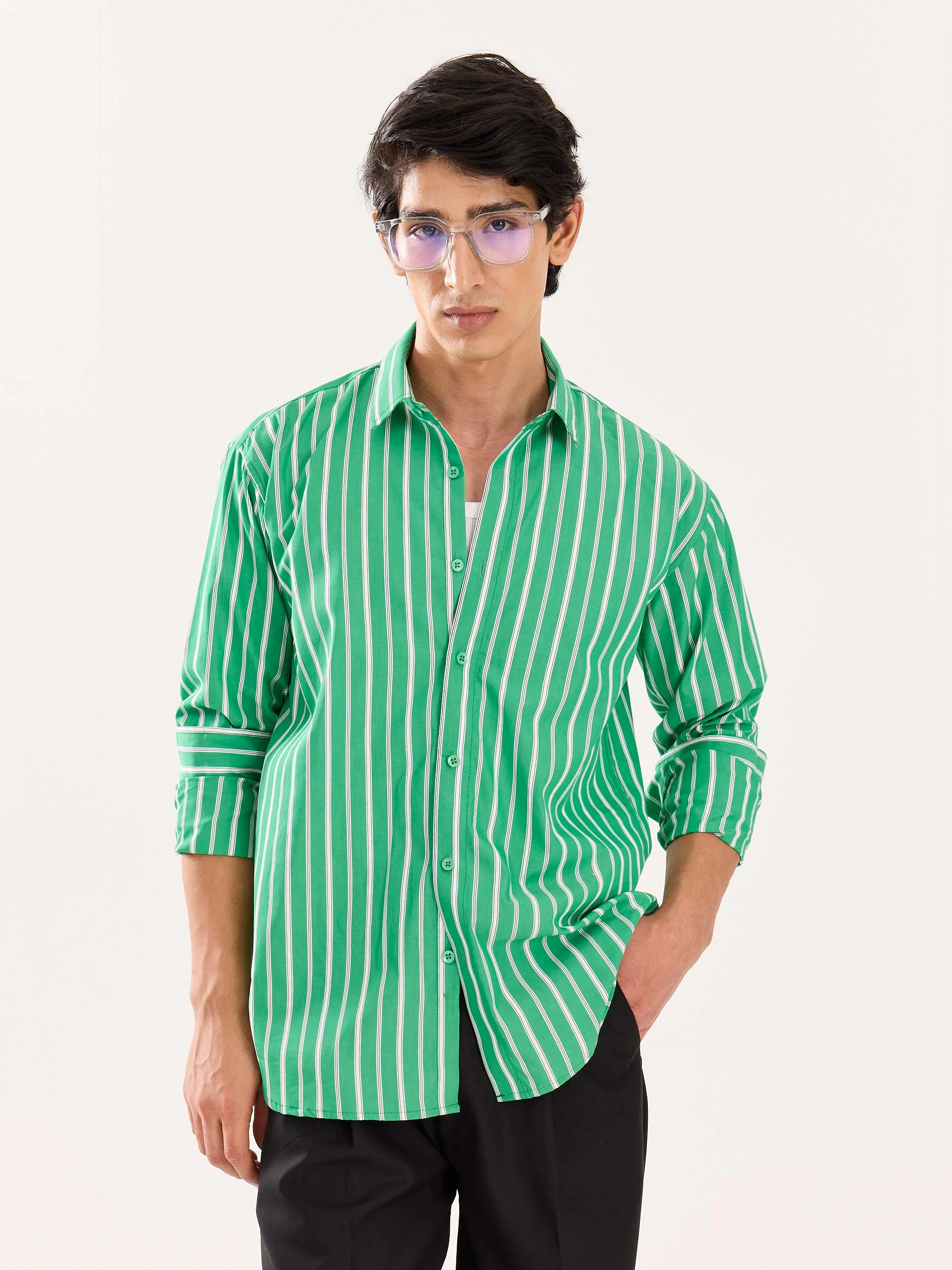 Green Striped Poplin Shirt - Image 3