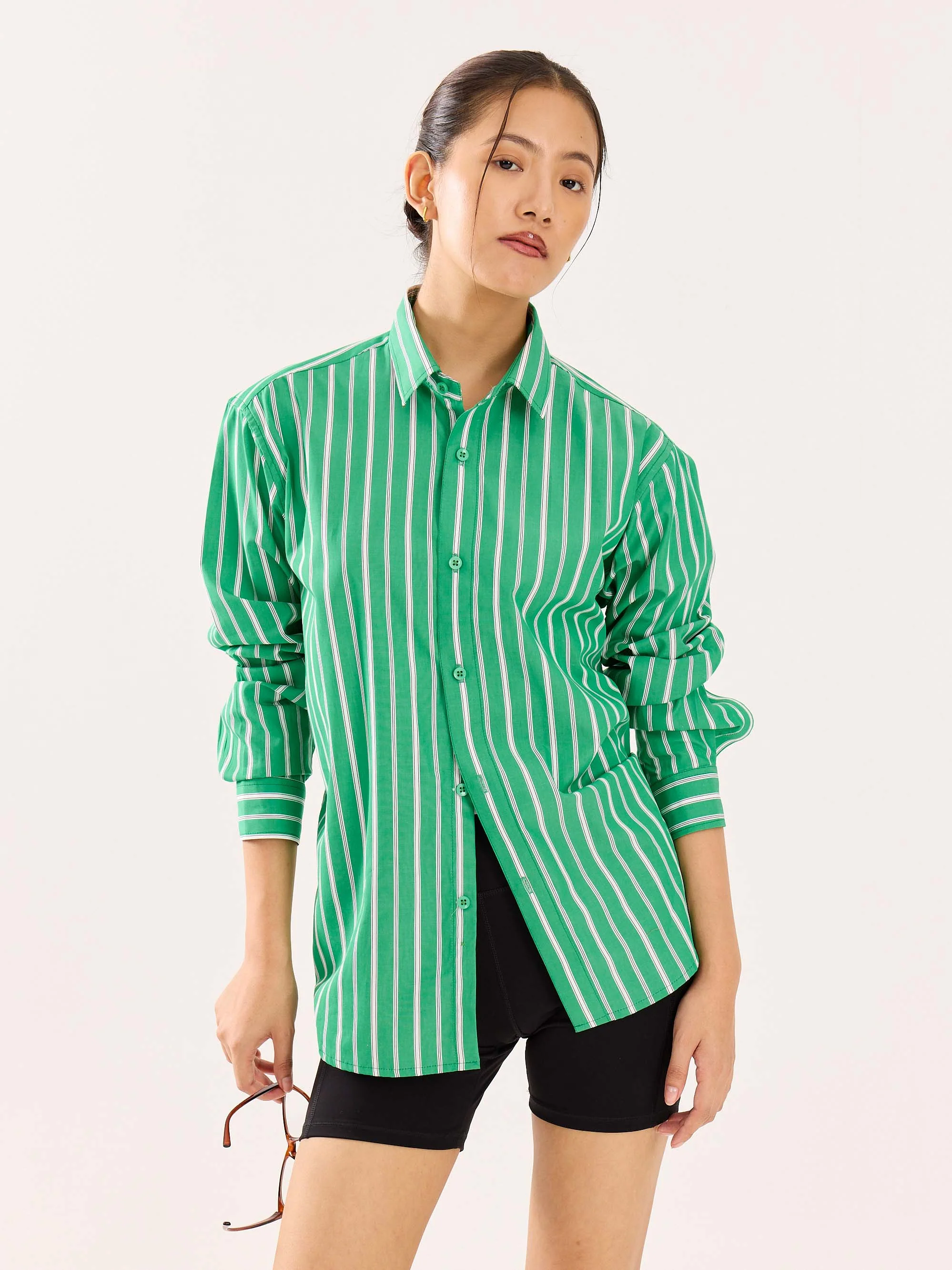 Green Striped Poplin Shirt - Image 4