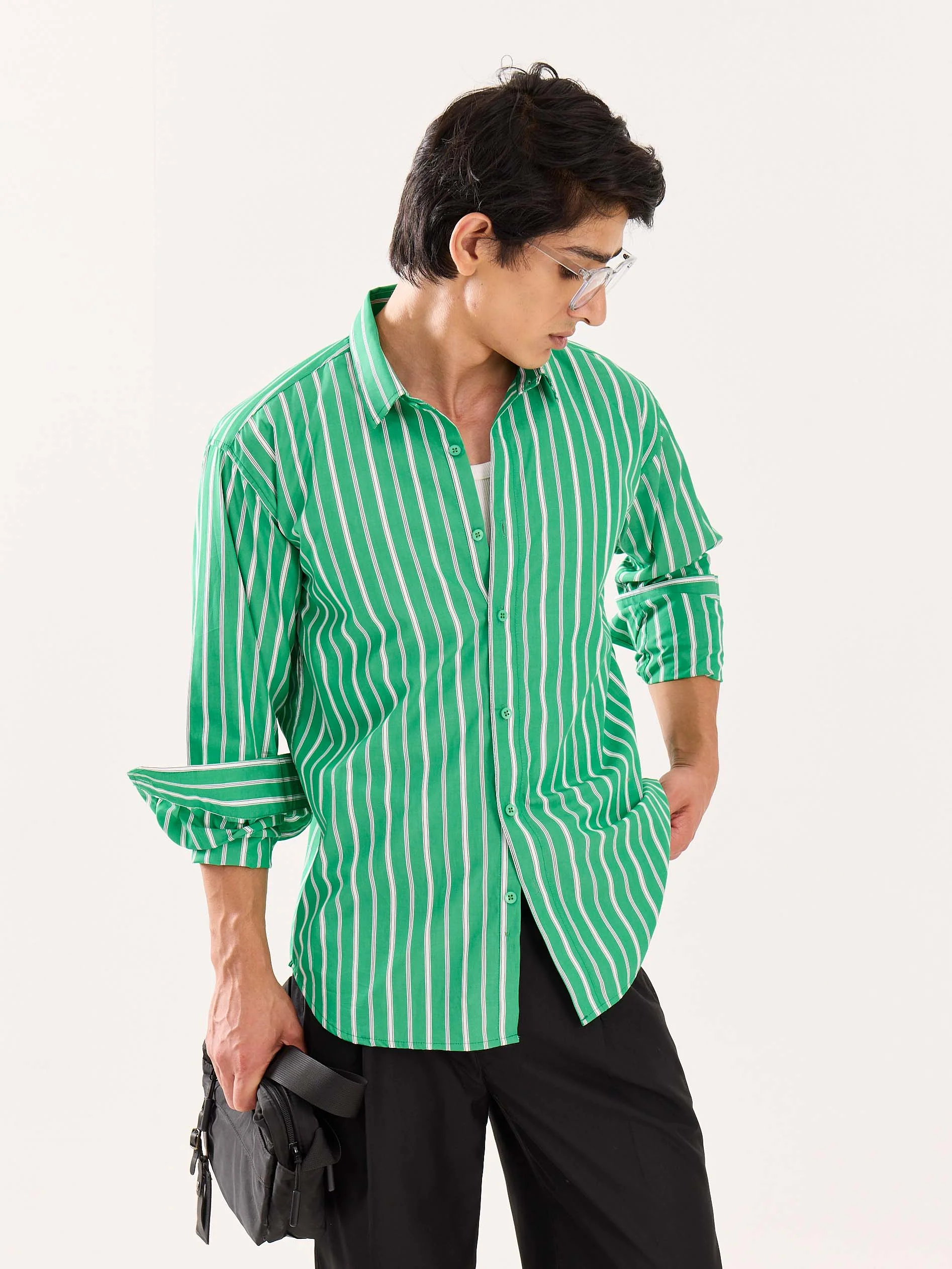 Green Striped Poplin Shirt - Image 6