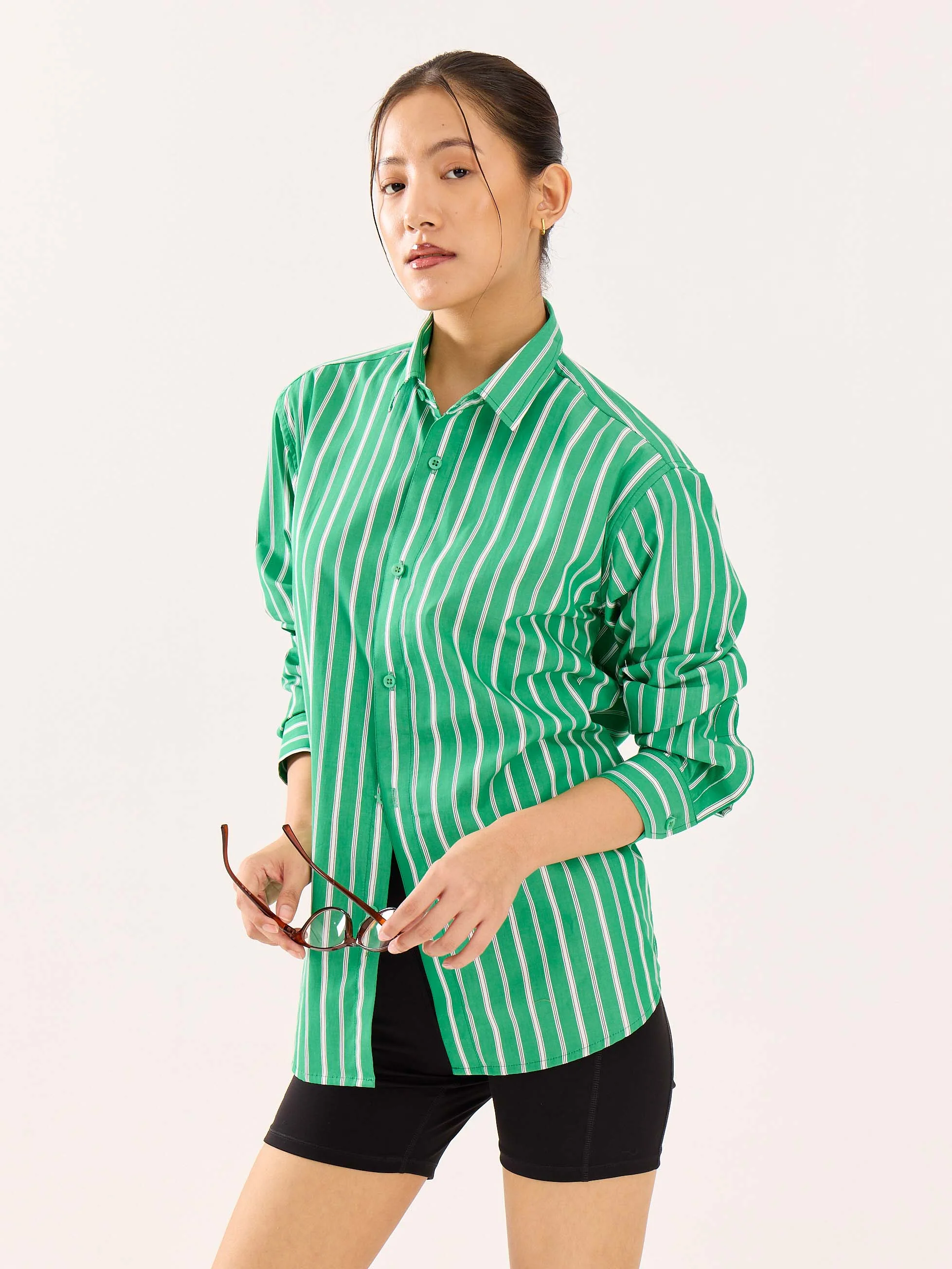 Green Striped Poplin Shirt - Image 7
