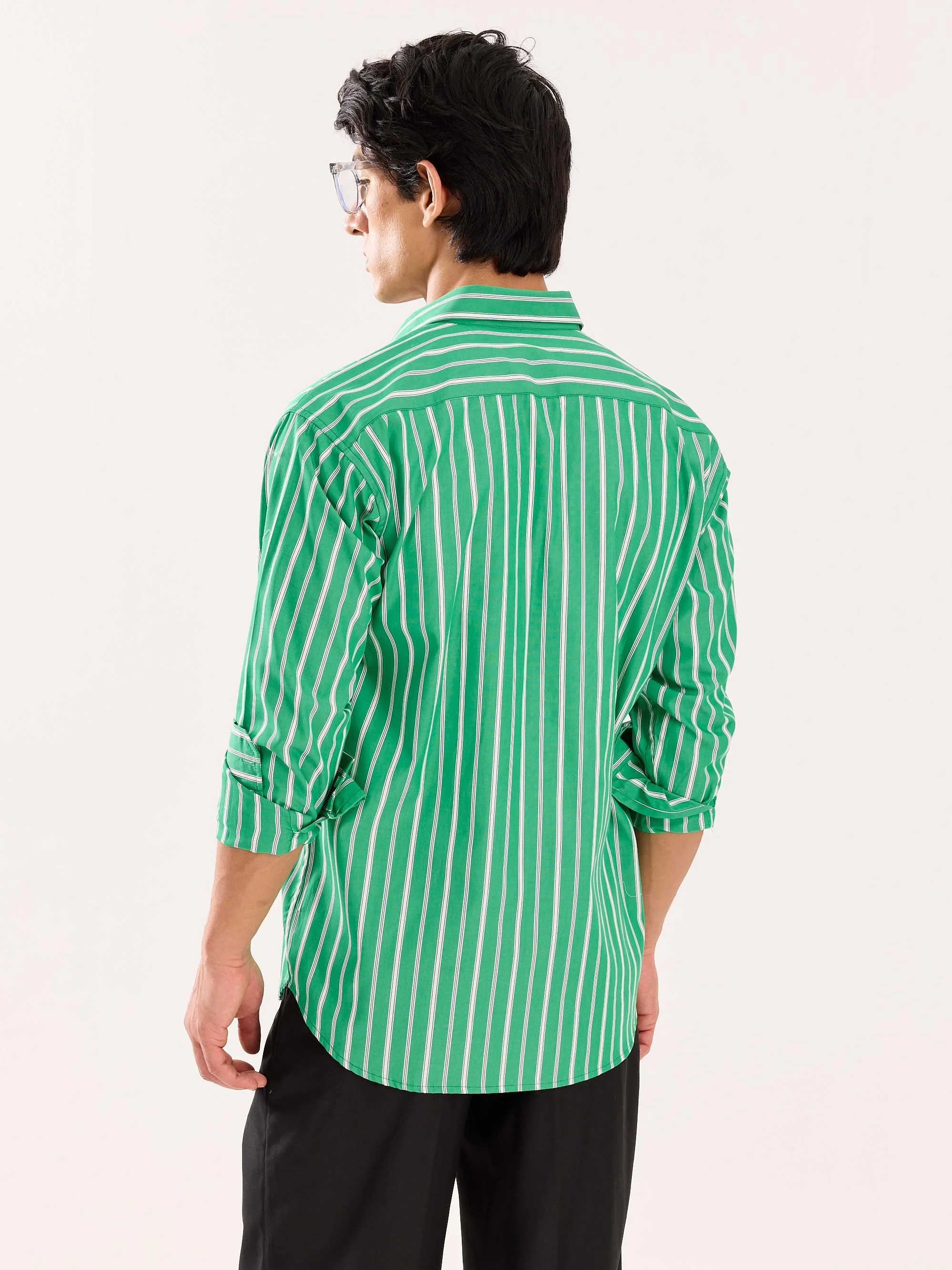 Green Striped Poplin Shirt - Image 8