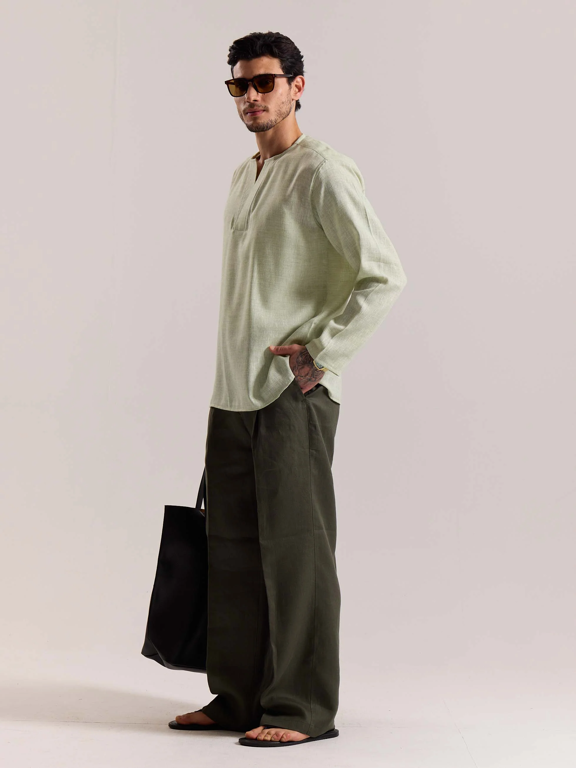 Green Textured Linen Pullover - Image 6