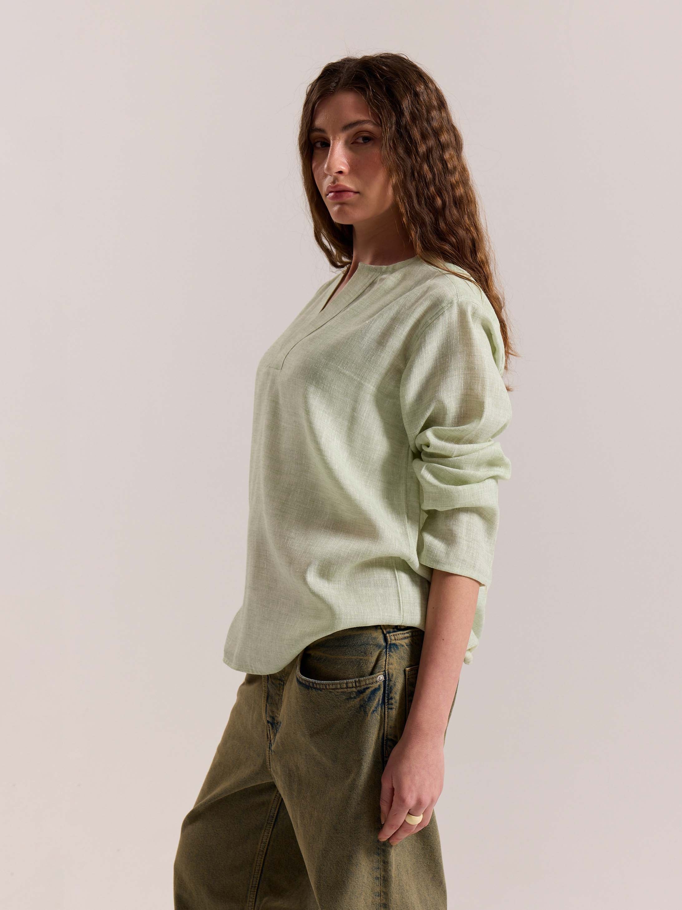 Green Textured Linen Pullover - Image 7