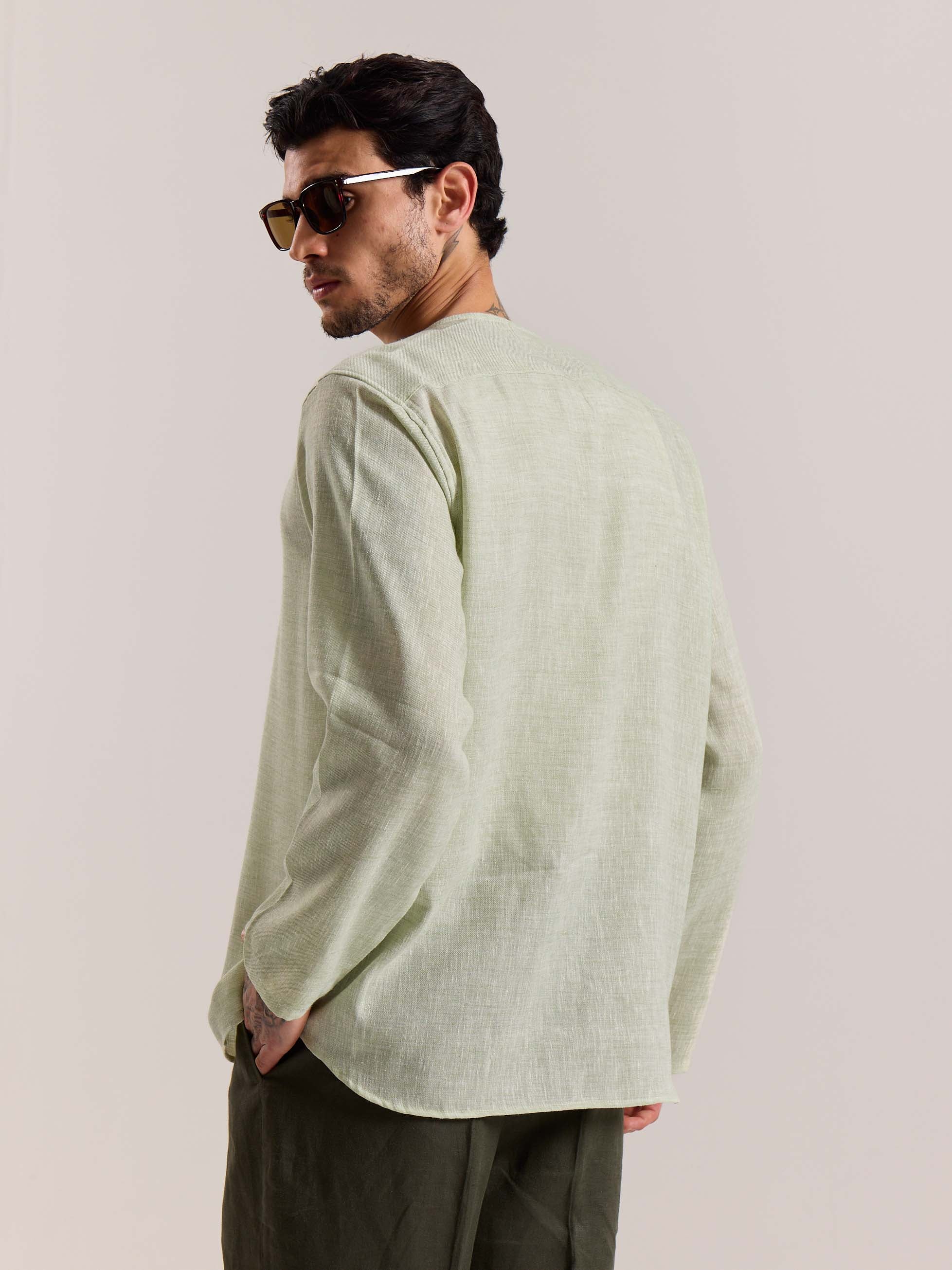 Green Textured Linen Pullover - Image 8