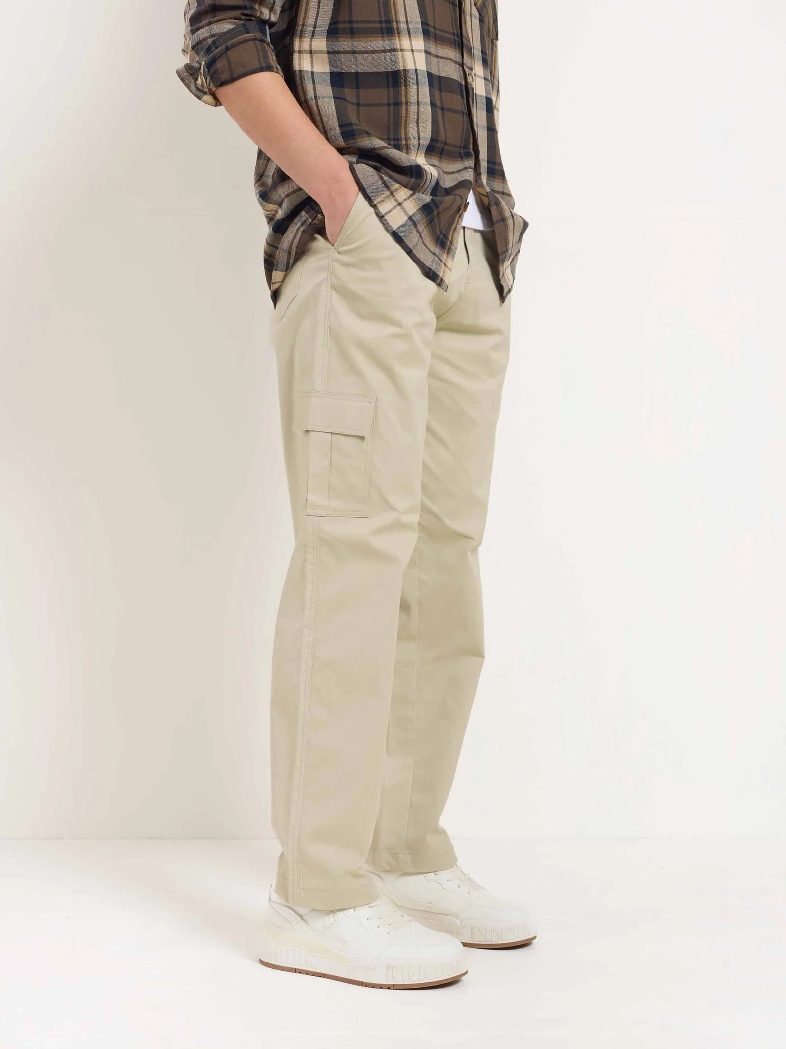 Greige Loose Fit Twill Cargo Trousers - Image 3