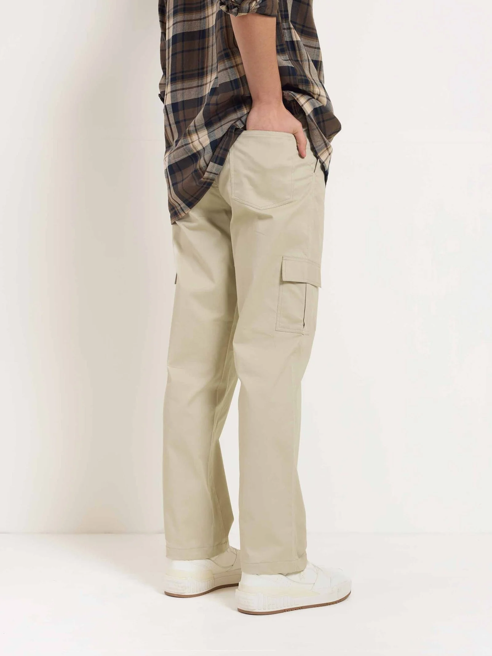 Greige Loose Fit Twill Cargo Trousers - Image 5