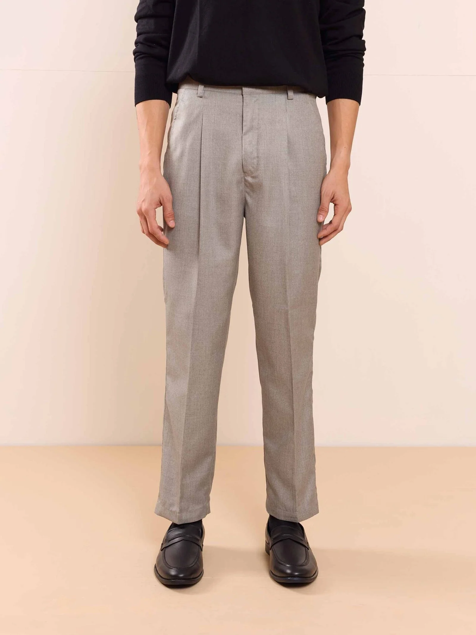 Grey Textured Baggy Fit Trousers - Image 4