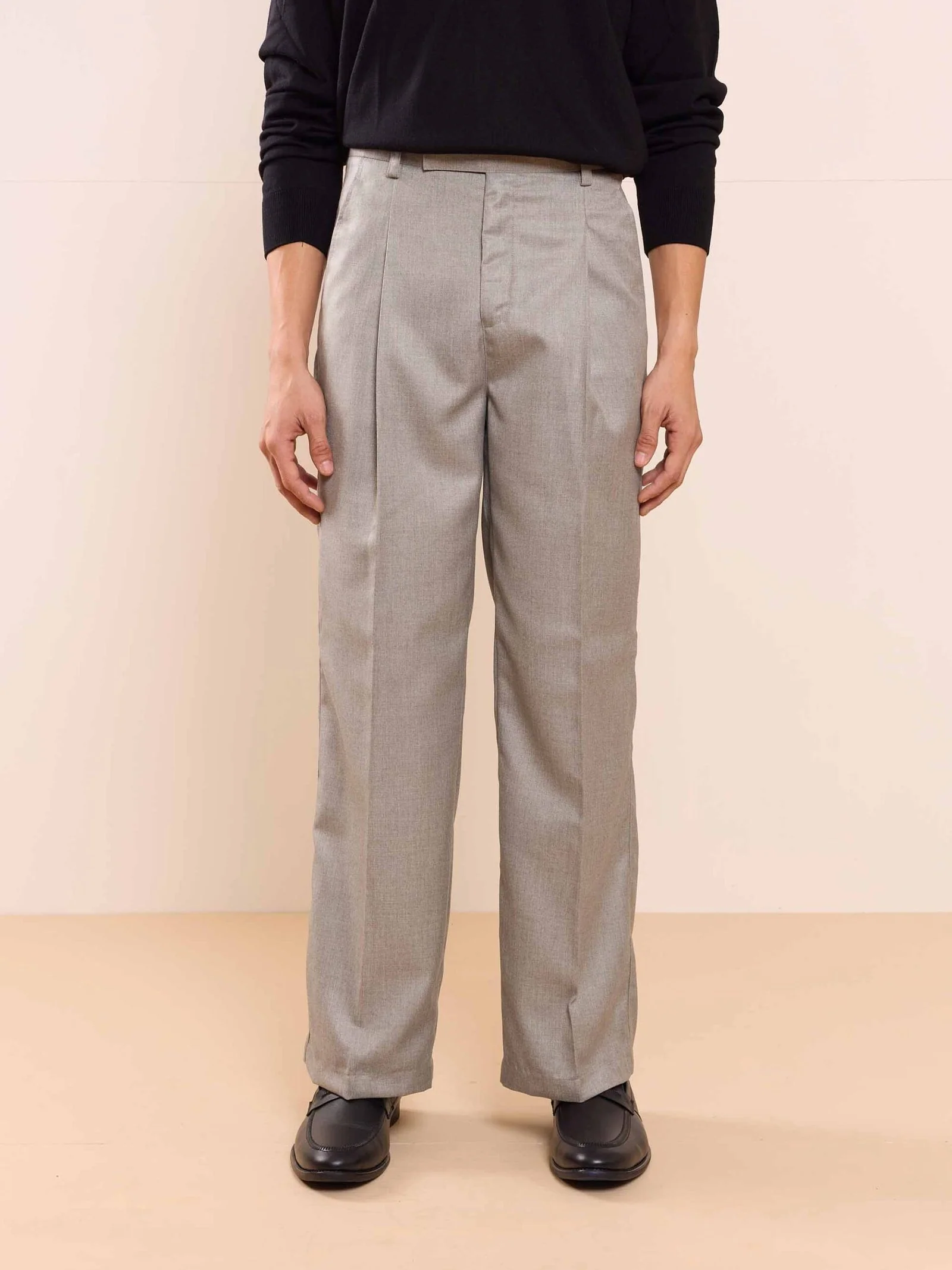 Grey Textured Baggy Fit Trousers - Image 5